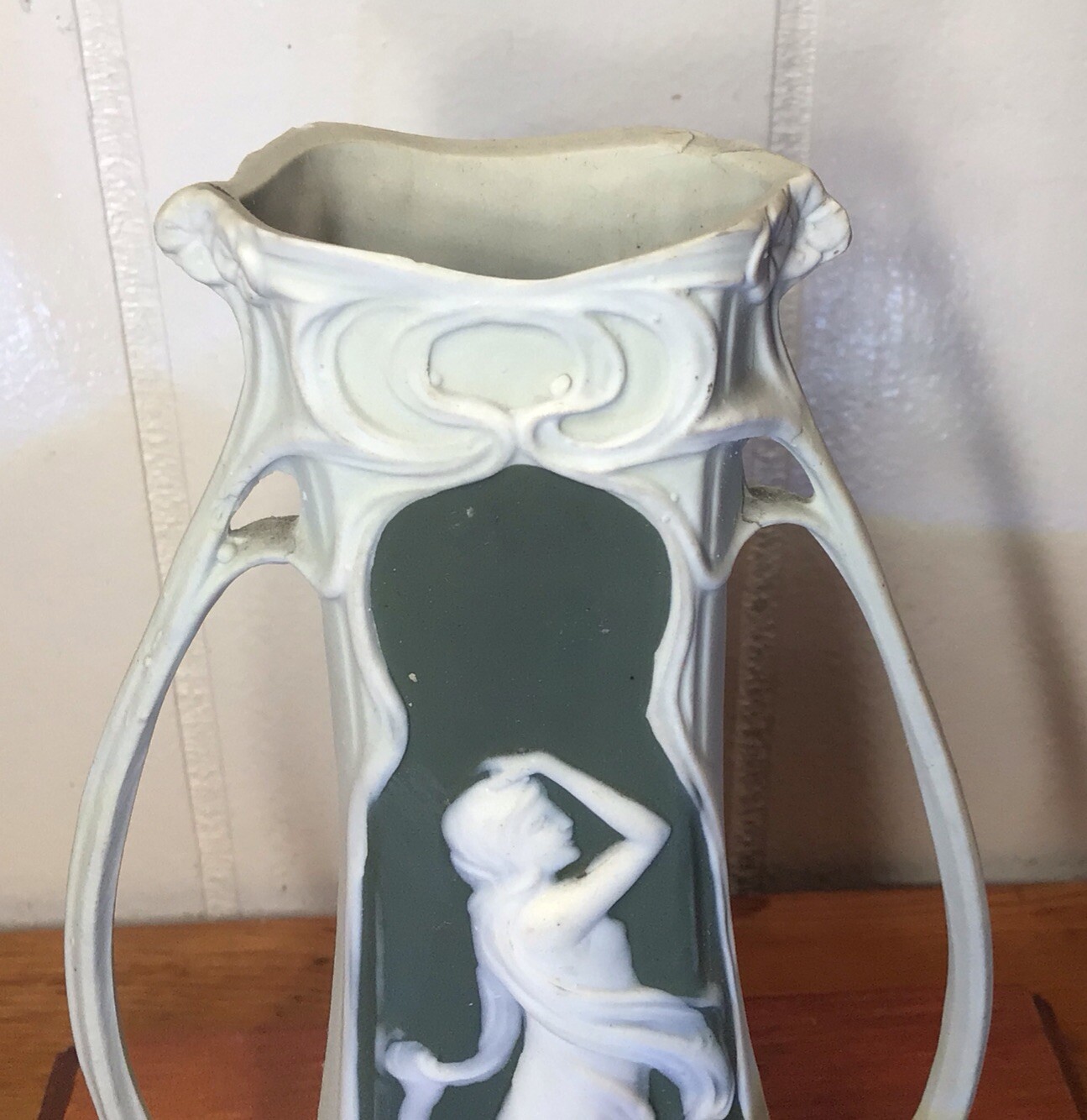 VTG.(1890-1920)SCHAFER & VATER 6″ Jasperware Bisque Vase German Art Nouveau 5786