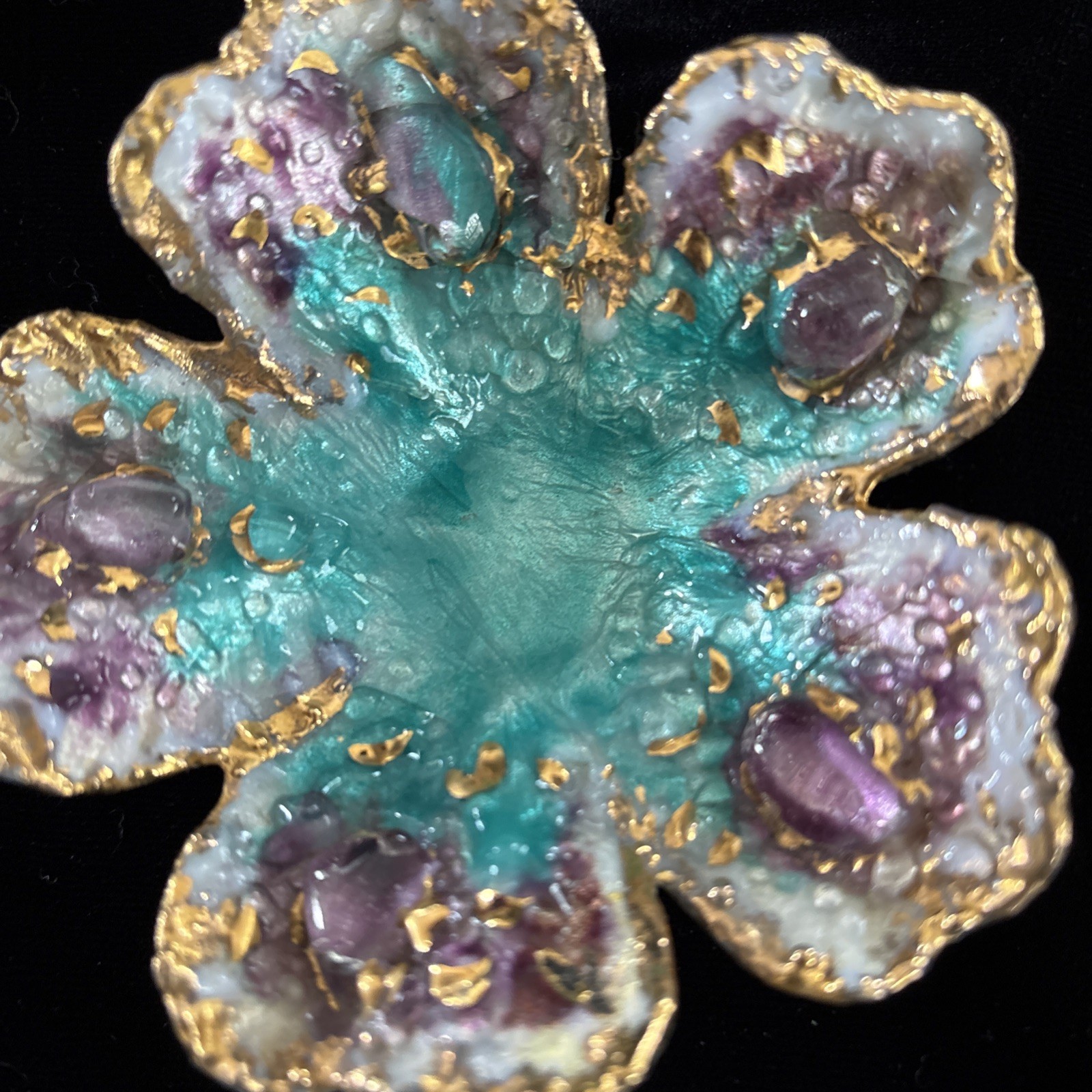 Louise Arnaud Limoges Emaux D’Art France Aqua Blue & Purple Trinket Dish Gold