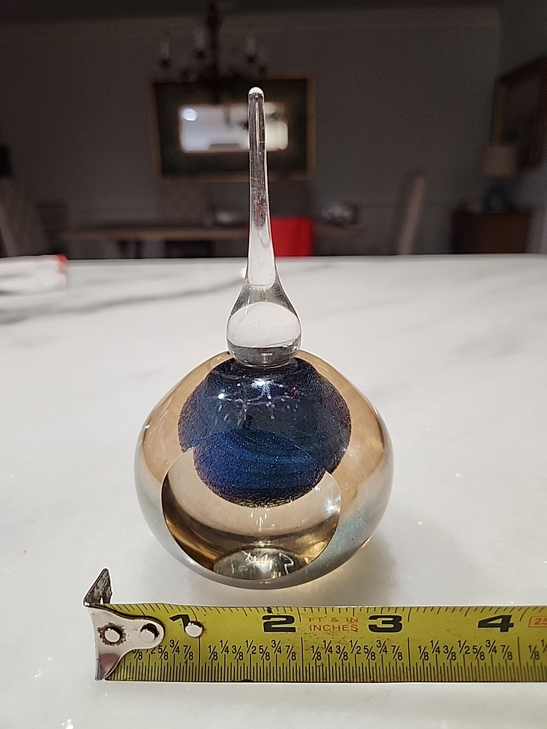 Huge 5.5″ Eickholt Gold Sapphire Iridescent Aurene Glass Perfume Bottle 1991