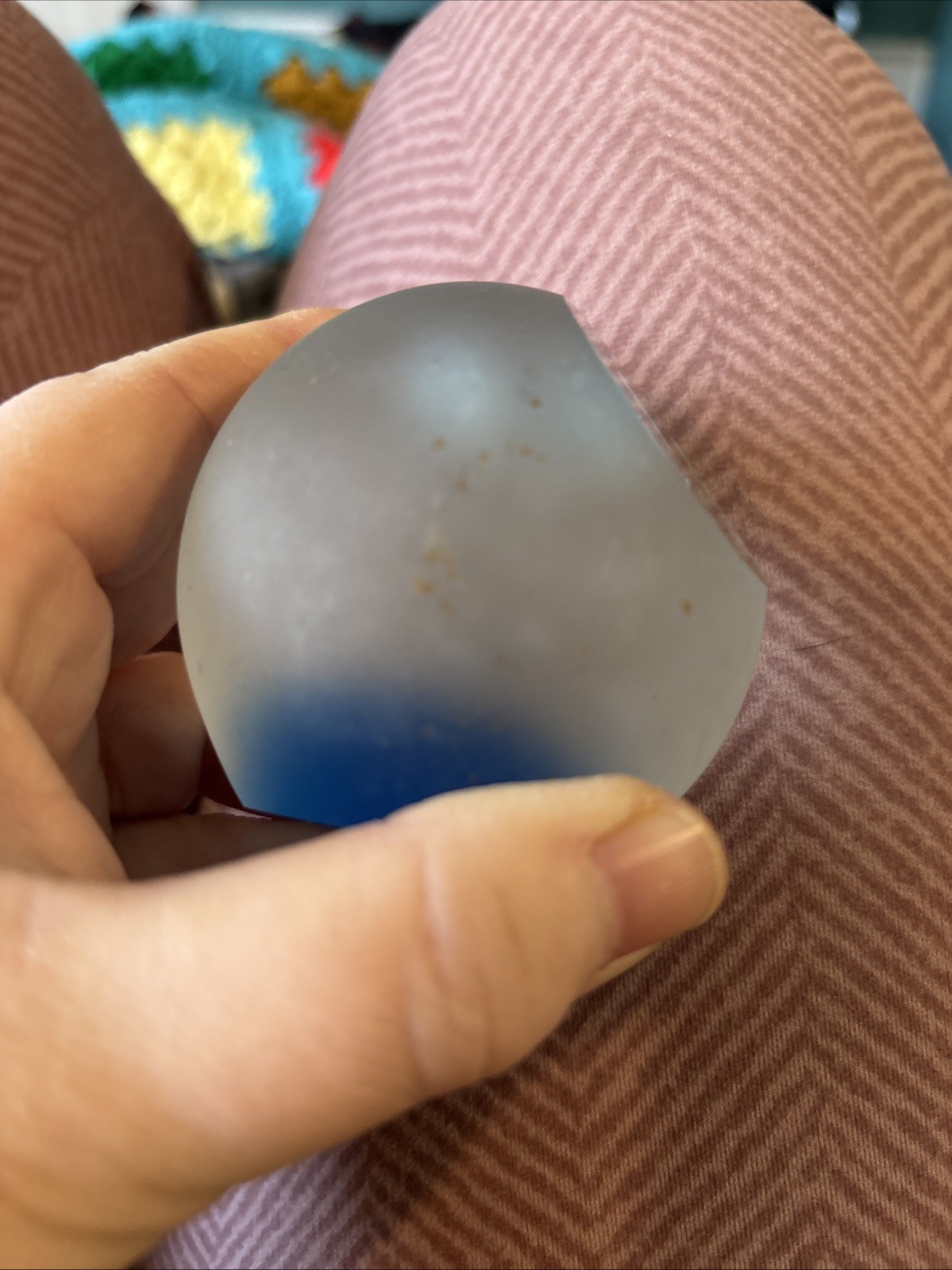 Round Paperweight Frosted Blue Fish Inside Bubbles Shelf Sitter Ocean Water