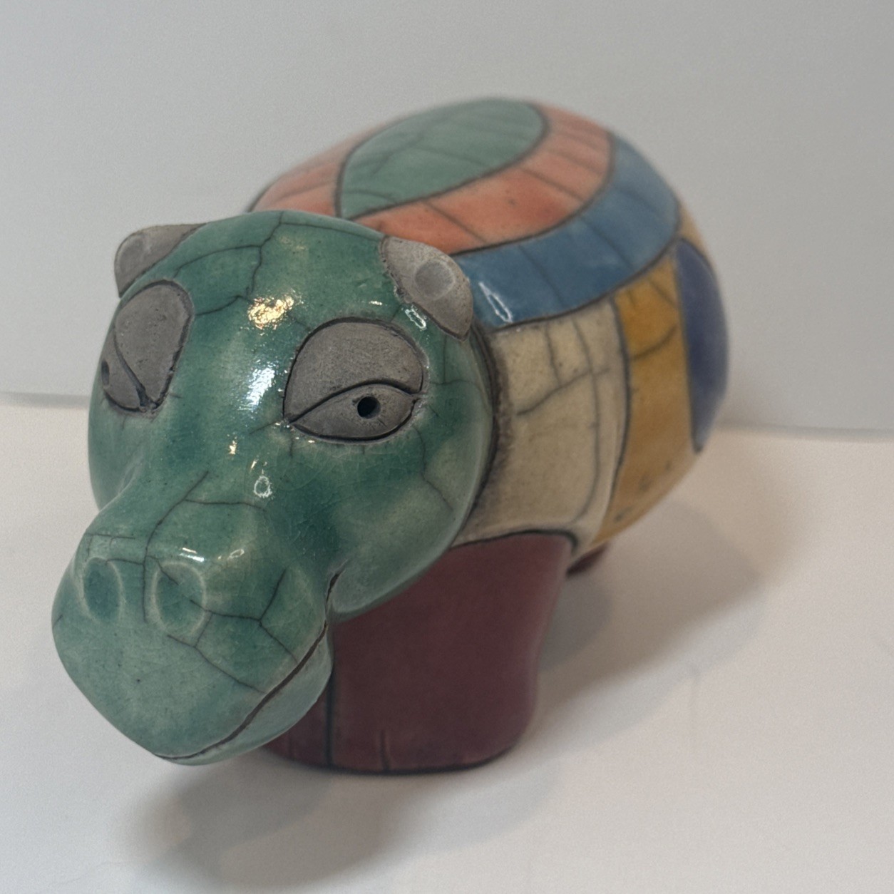 Vintage South Africa Colorful HIPPOPOTAMUS Raku Pottery Hippo Figurine