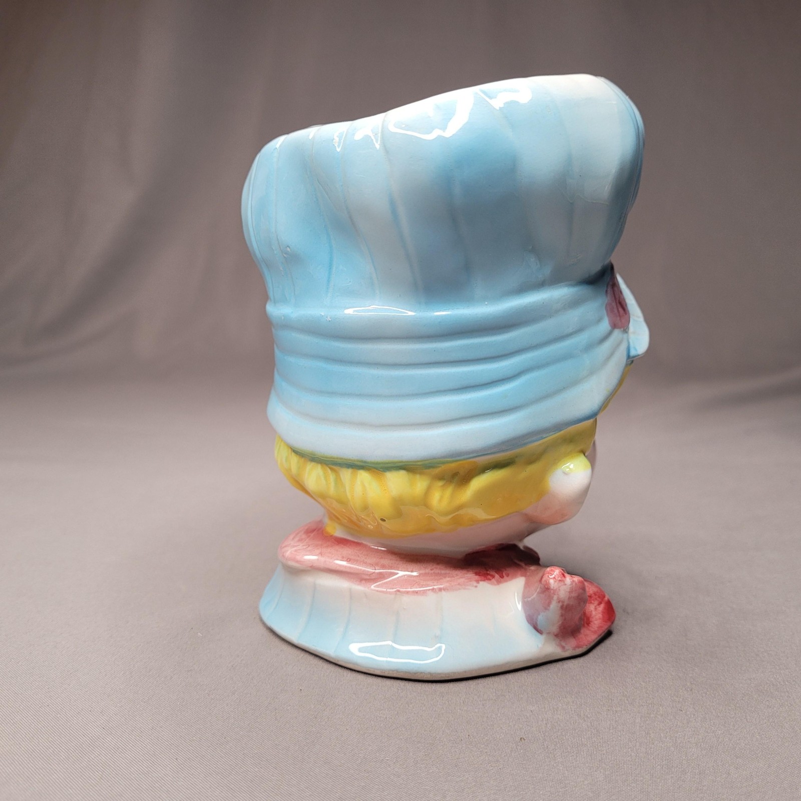 Vintage E.O. Brody Boy Head Vase Planter Blue Hat Train Engineer Japan Ceramic