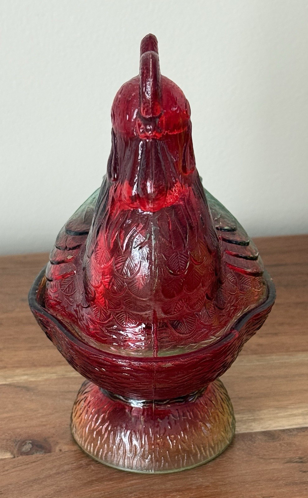 VINTAGE Tri Color RED,YELLOW & GREEN Rooster Trinket box 6.75″ tall HARD TO FIND