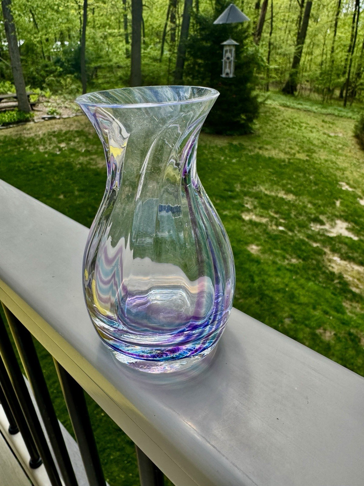 Caithness Scotland Hand Blown Purple Blue Swirl Art Glass 4.5” Vase
