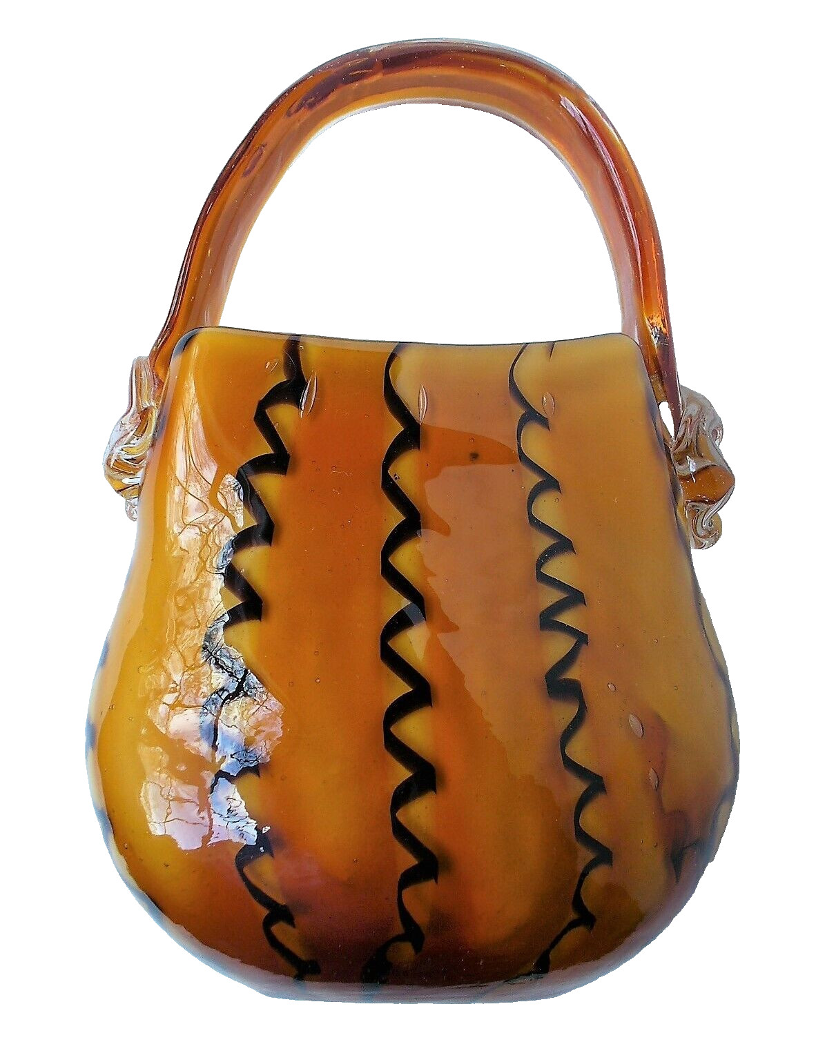 CASED~Art~GLASS~Block Crystal~DECORATIVE VASE~Handbag~HAND BLOWN~10.5″x6.2″