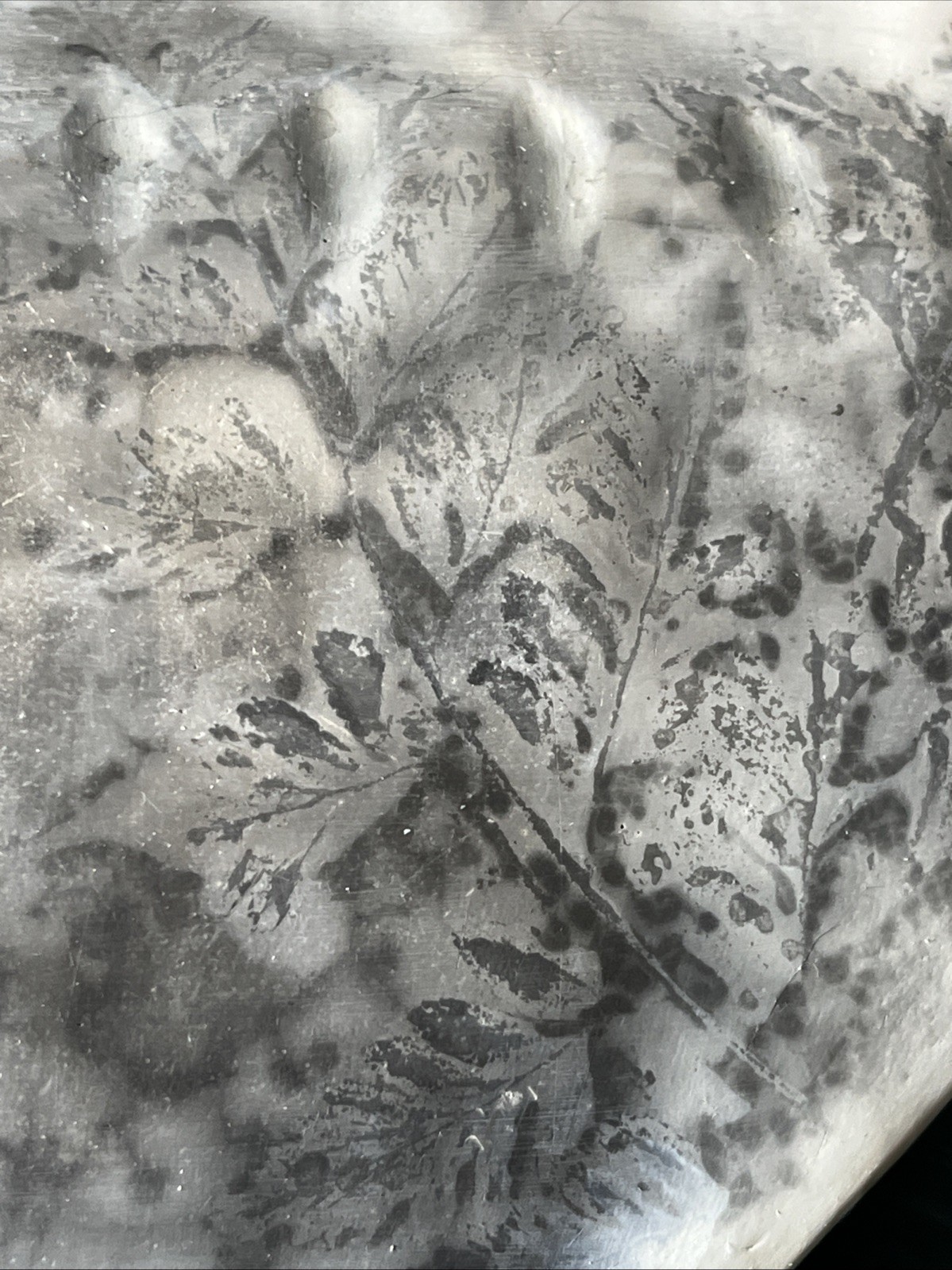 Native American Handmade Plaster Horse Hair Botanical Pressed Plants Vessel
