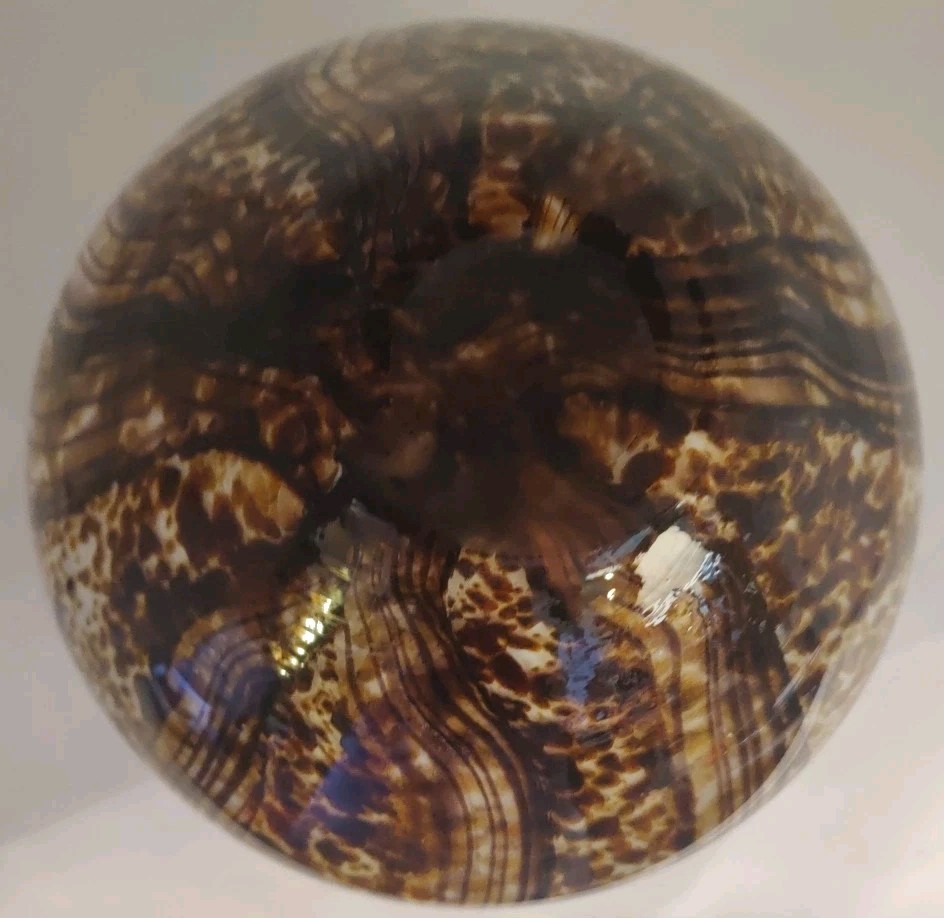 Stunning Tortoise Shell Pattern Hand Blown Glass Vase 9″ Mint Condition #226G