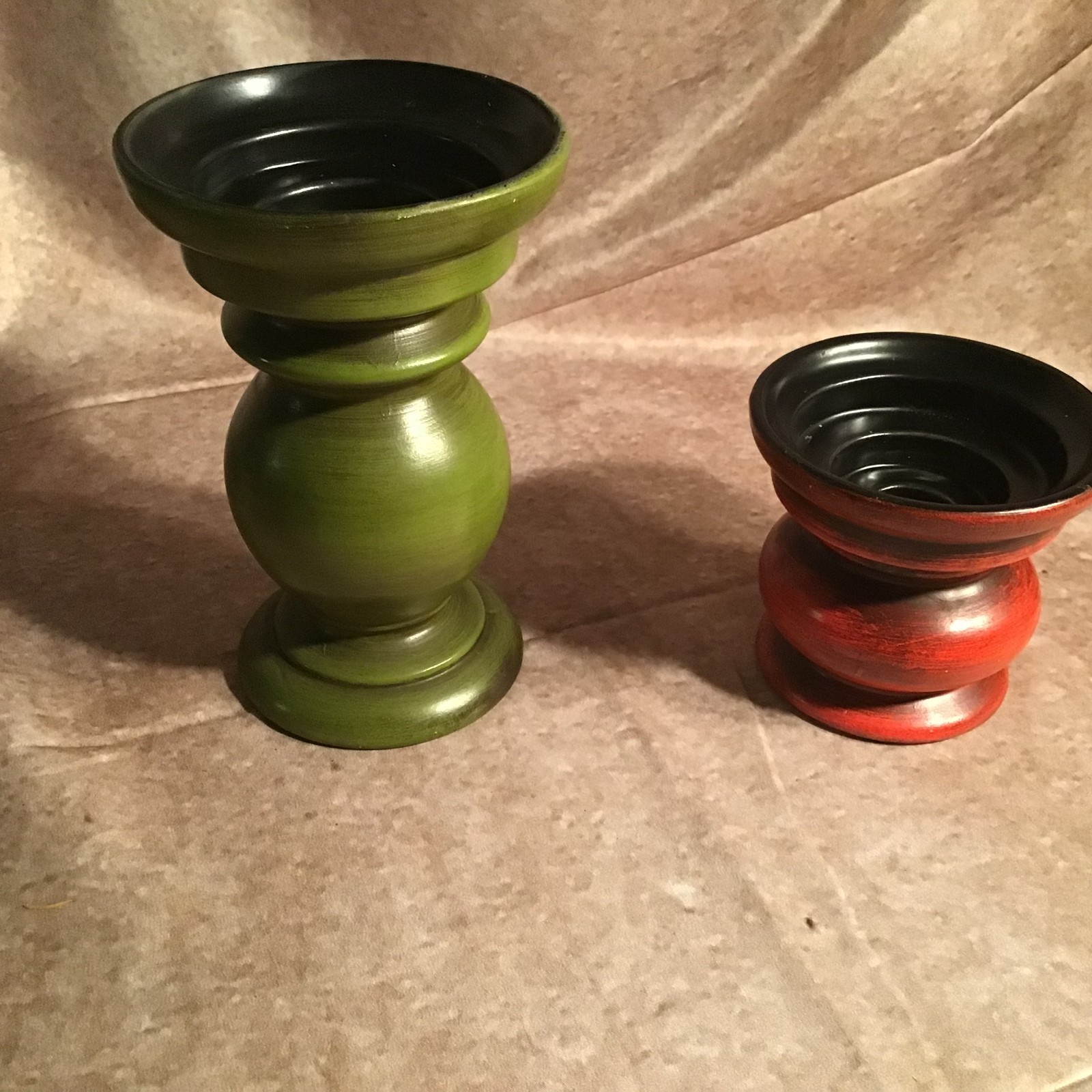 Vintage Haeger Pottery Candle Holders 4in & 7 1/2in Green & Red