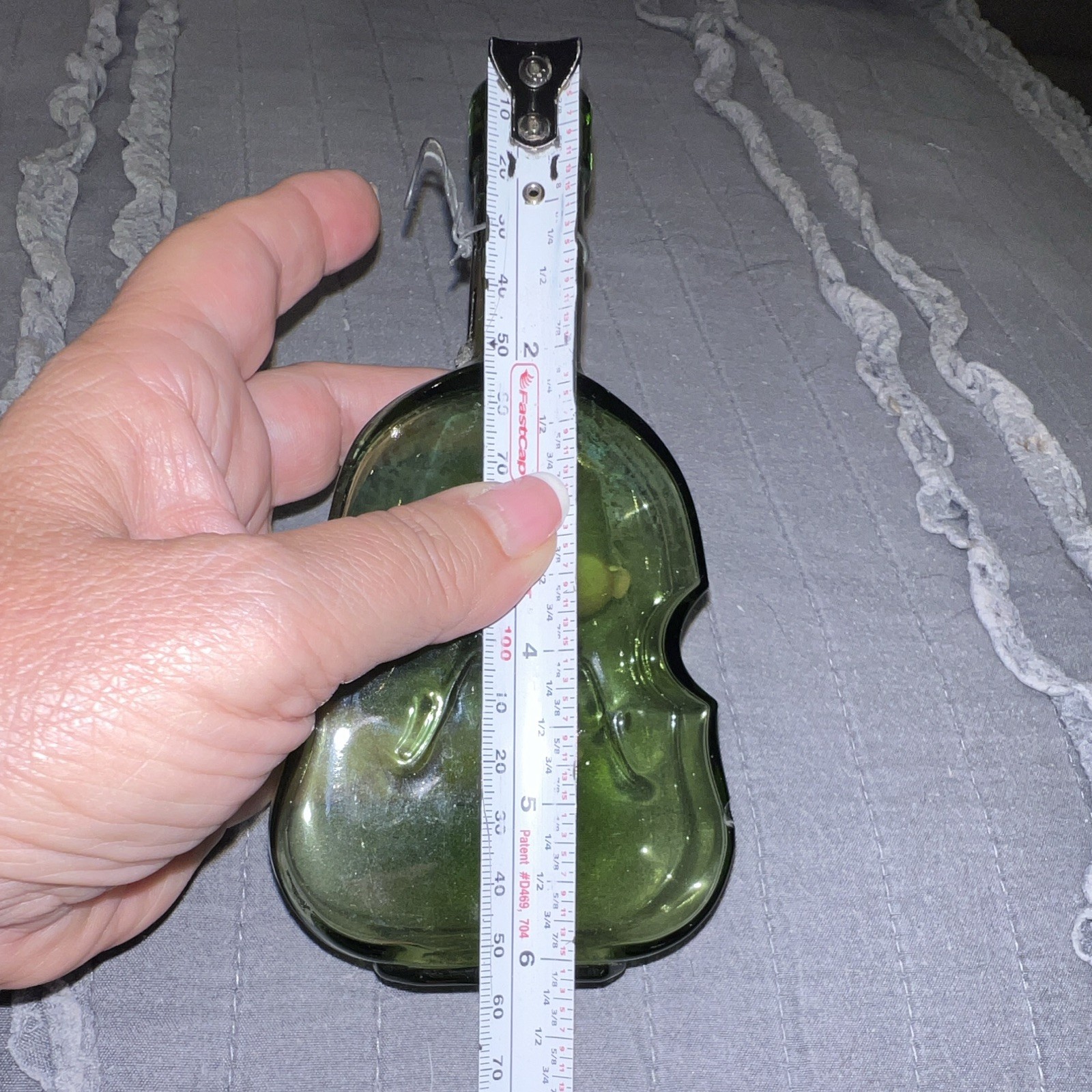 Green Glass Violin-Shaped Decorative Bottle, Music Theme Decor