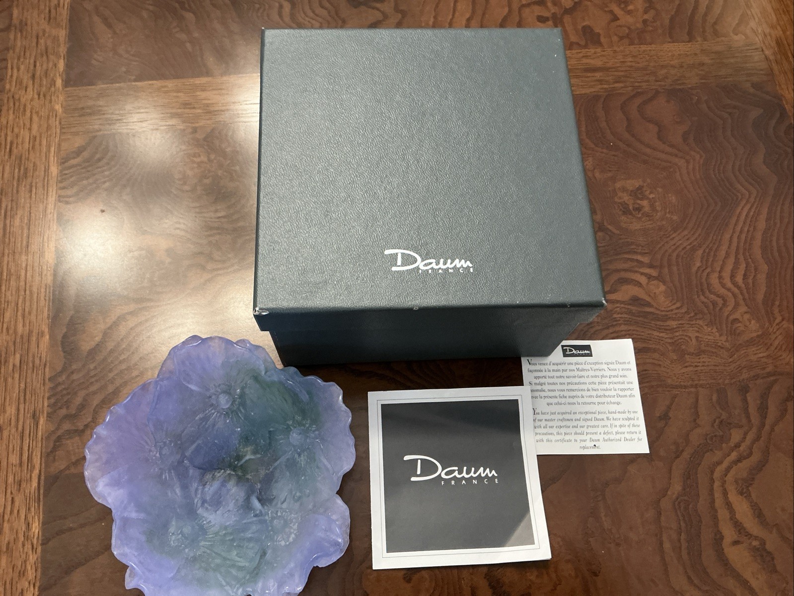 Daum France Small Floral Bowl Lavender Green With Box And Papers