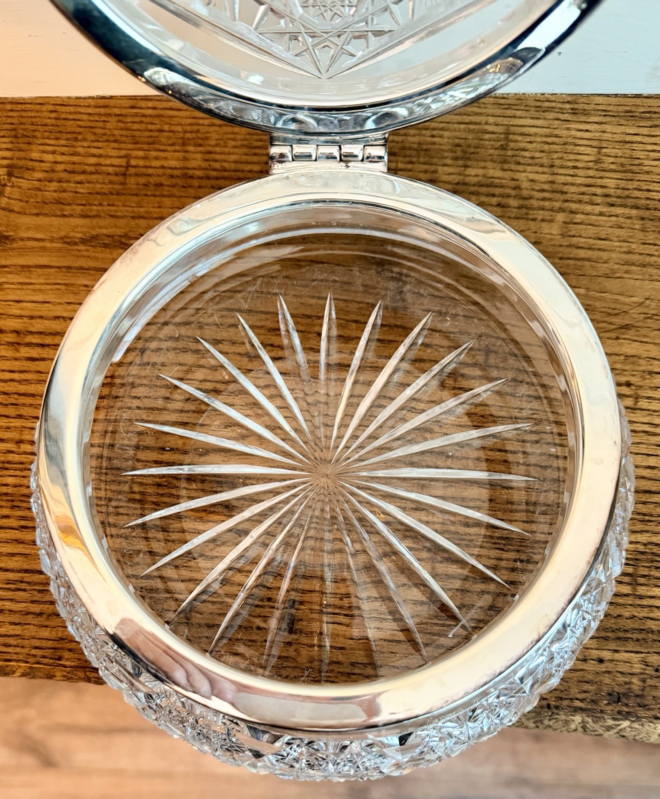 X-Large ABP Cut Glass & Silver Plated Hinged Vanity Jewelry Dresser Box C. 1905