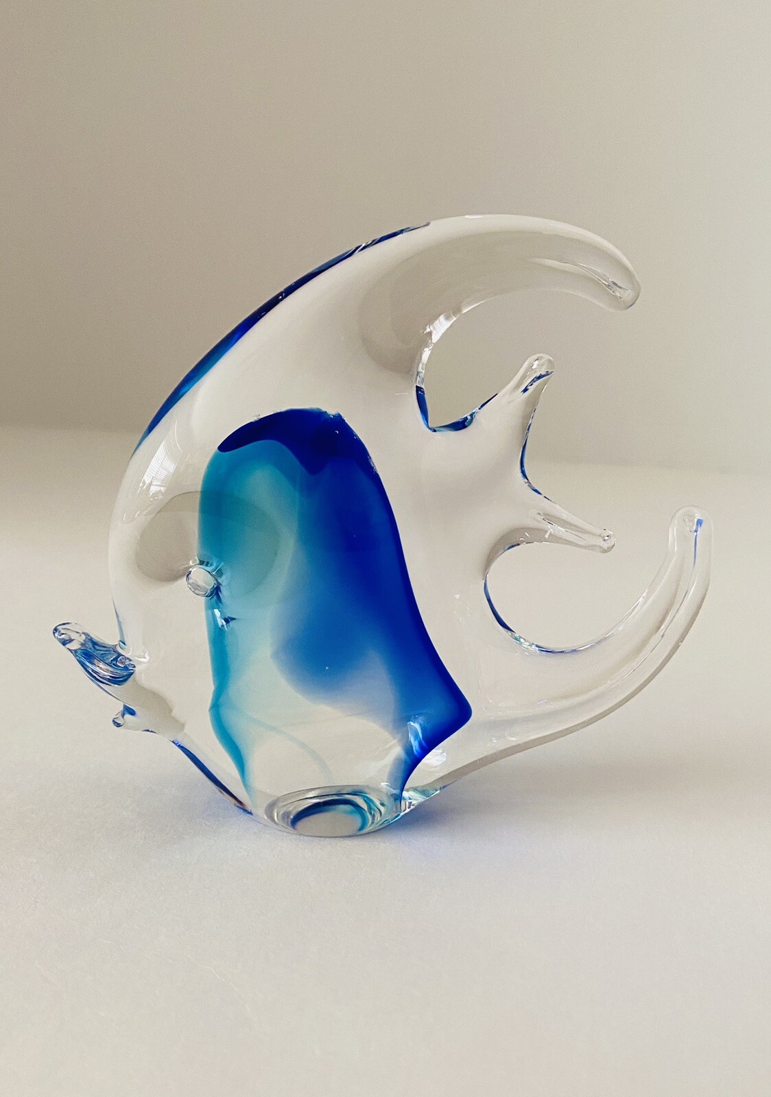 Murano Handcraft Blown Art Glass Figurine Blue Clear Angel Fish, See Listing