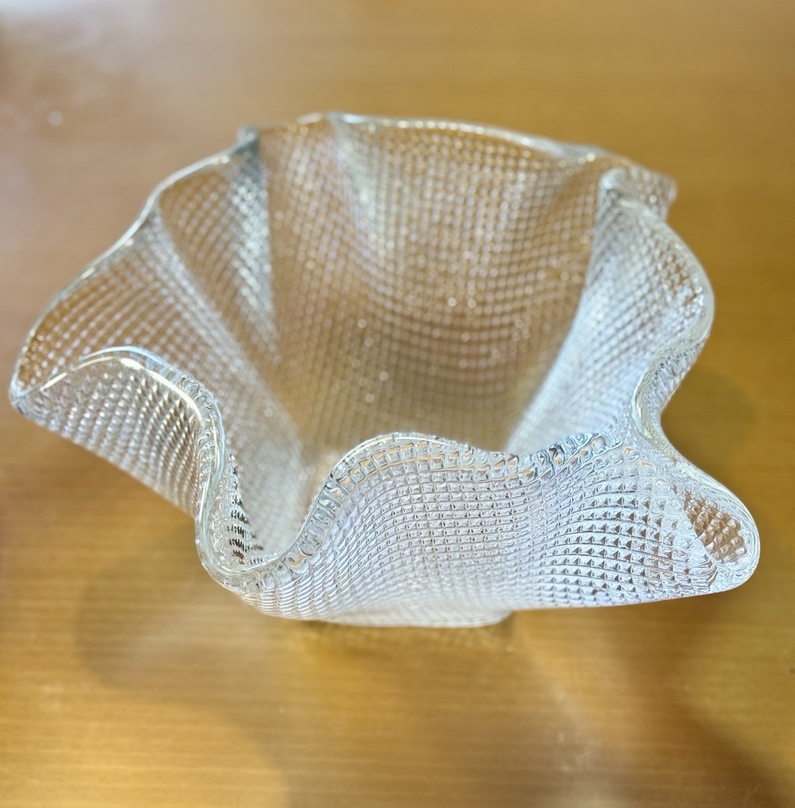 Murero Italy IVV Hand Blown Clear Diamond Textured Free Form Handkerchief Vase