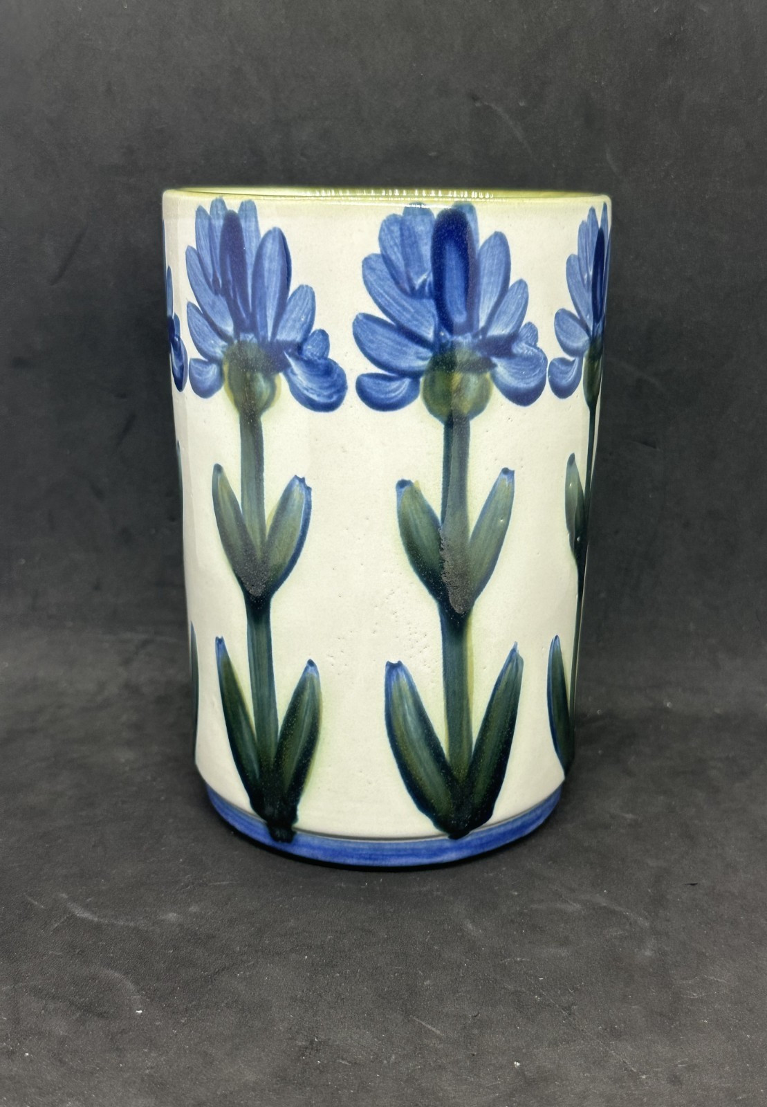 Louisville Stoneware Pottery Bachelor Button Floral Crock Utensil Holder Vase
