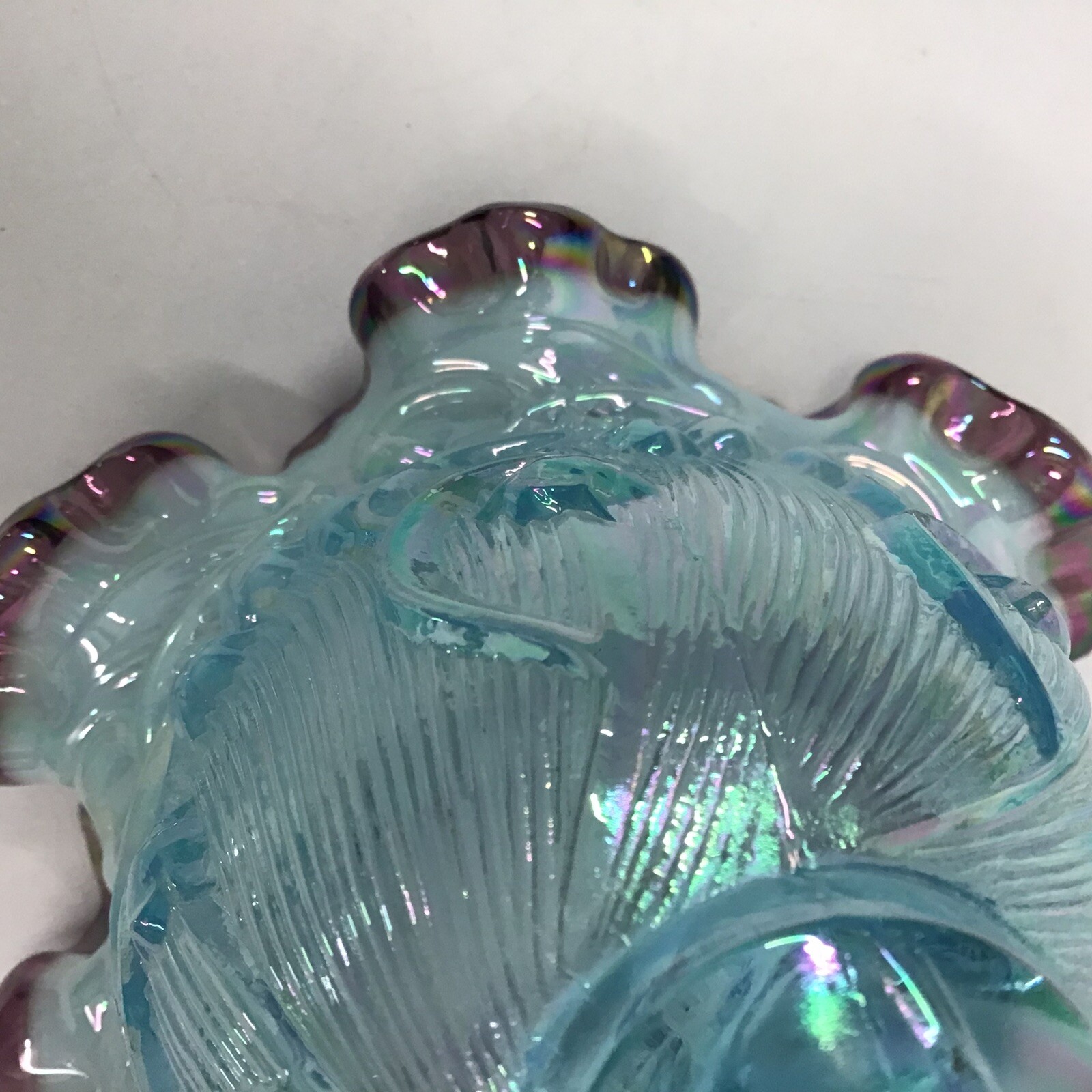 VTG Rare Fenton Bell Aqua Blue Opalescent Plum Crest Lily of Valley Sticker EUC