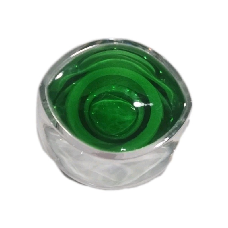 Vintage Murano Style Sommerso Hand Blown Heavy Glass Emerald Green & Clear Bowl