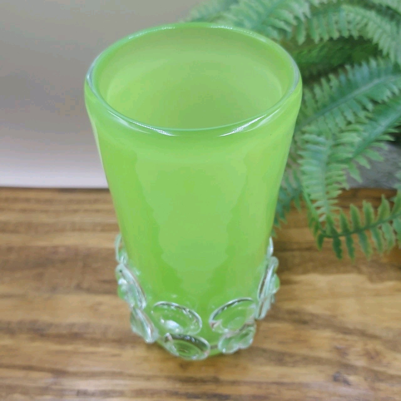 Vtg MCM Lime Green Art Glass Vase PRUNTS Thick Empoli Style Italian / Chartreuse