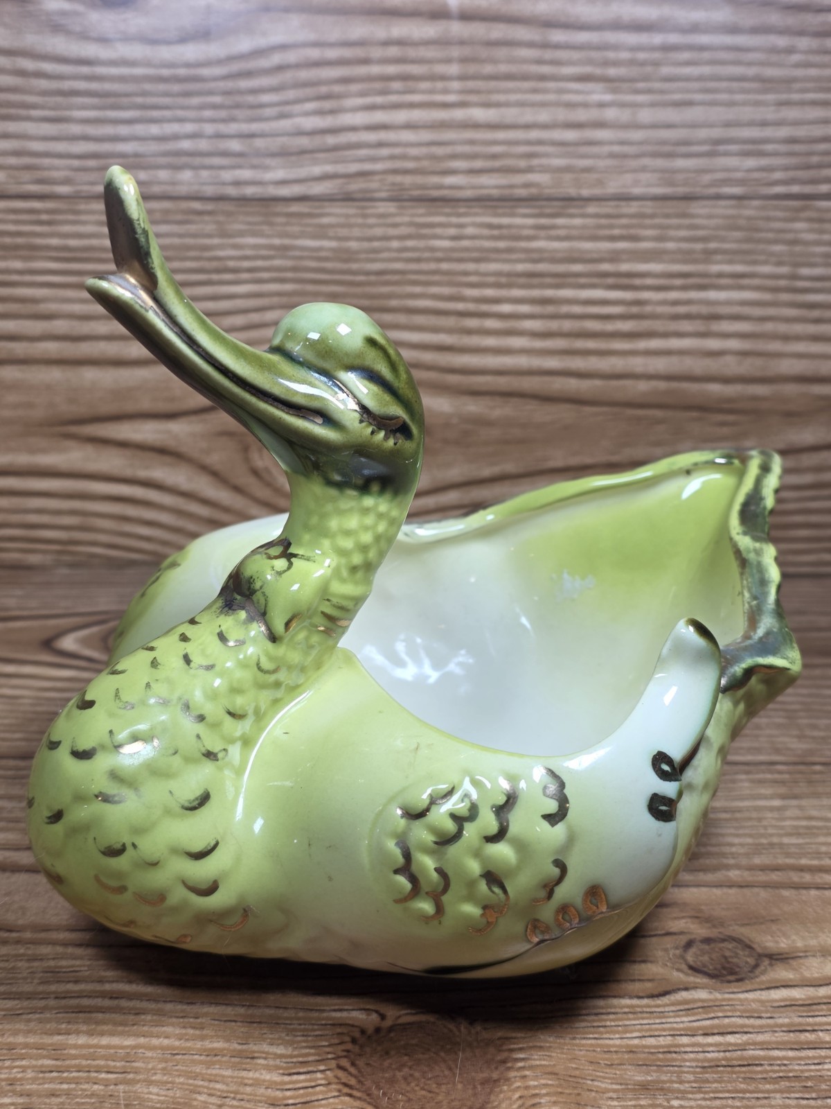Vintage 1950s Hull Pottery #80 Goose Swan Duck Planter Bowl USA Chartreuse