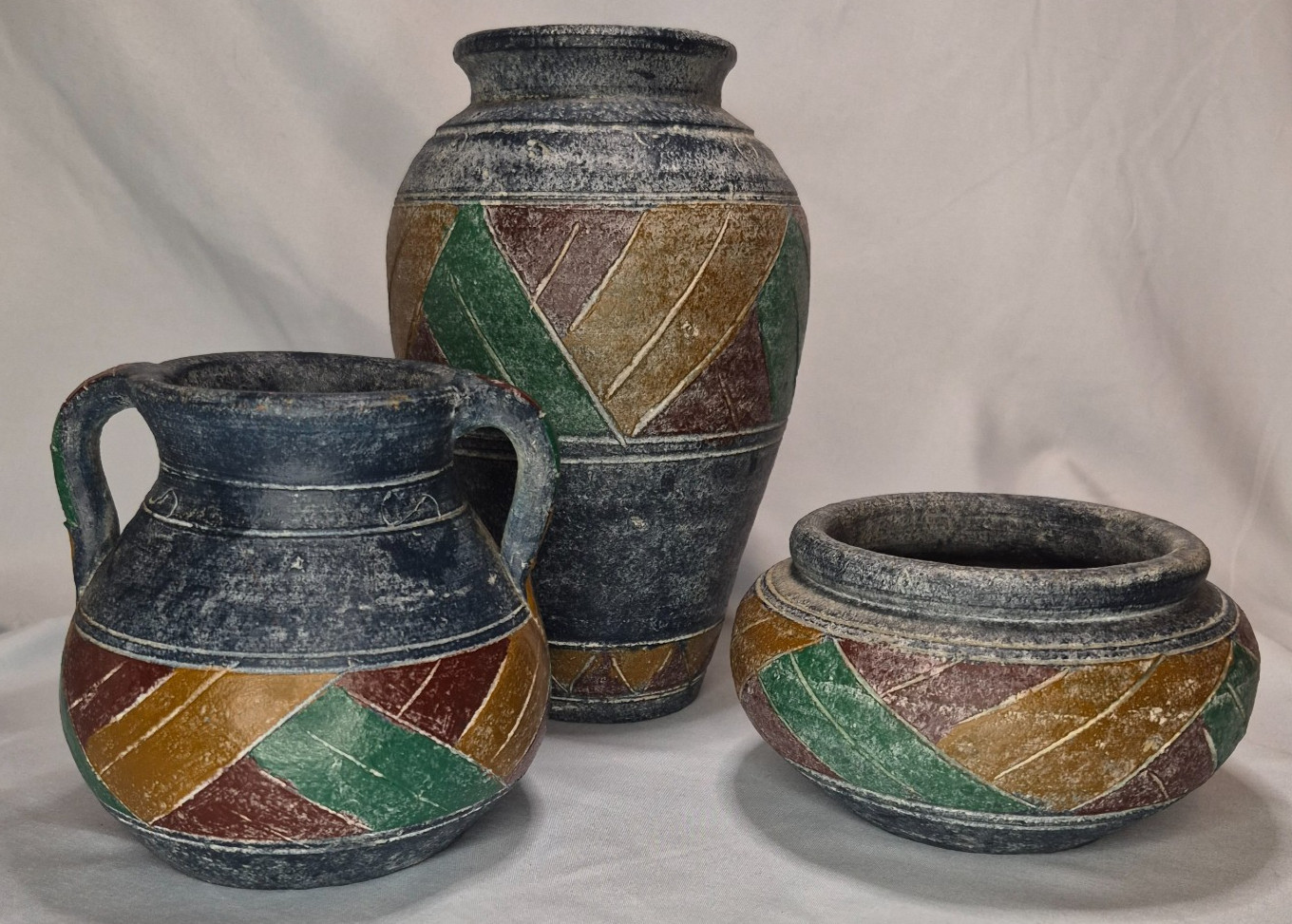 Vintage Southwest Style Pottery Vase Urn Bowl Jug Set of 3 Hand Painted Decor
