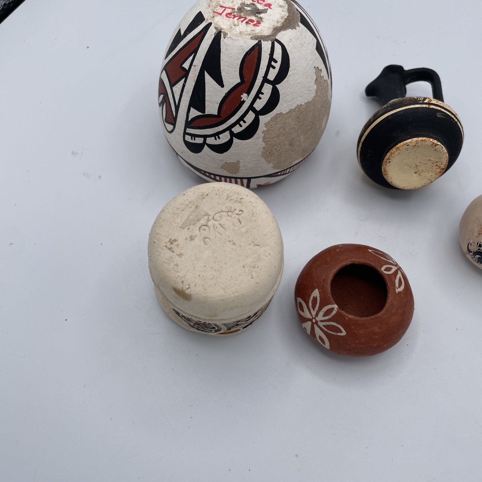 Lot Five some Signed southwestern Pottery Miniatures Jimenez, Bell decorative