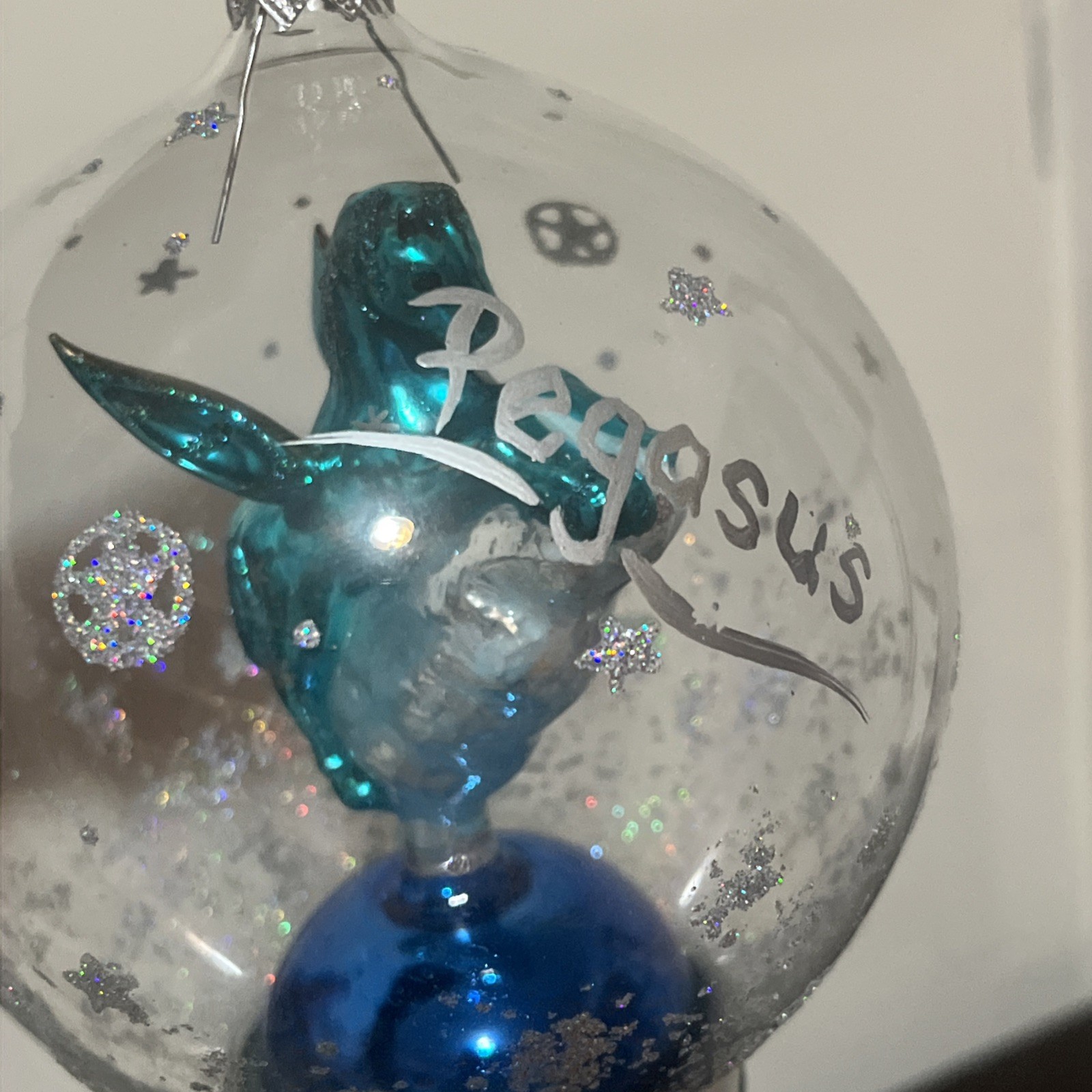 Pegasus Blown Glass ornament Ball Christmas figurine clear.