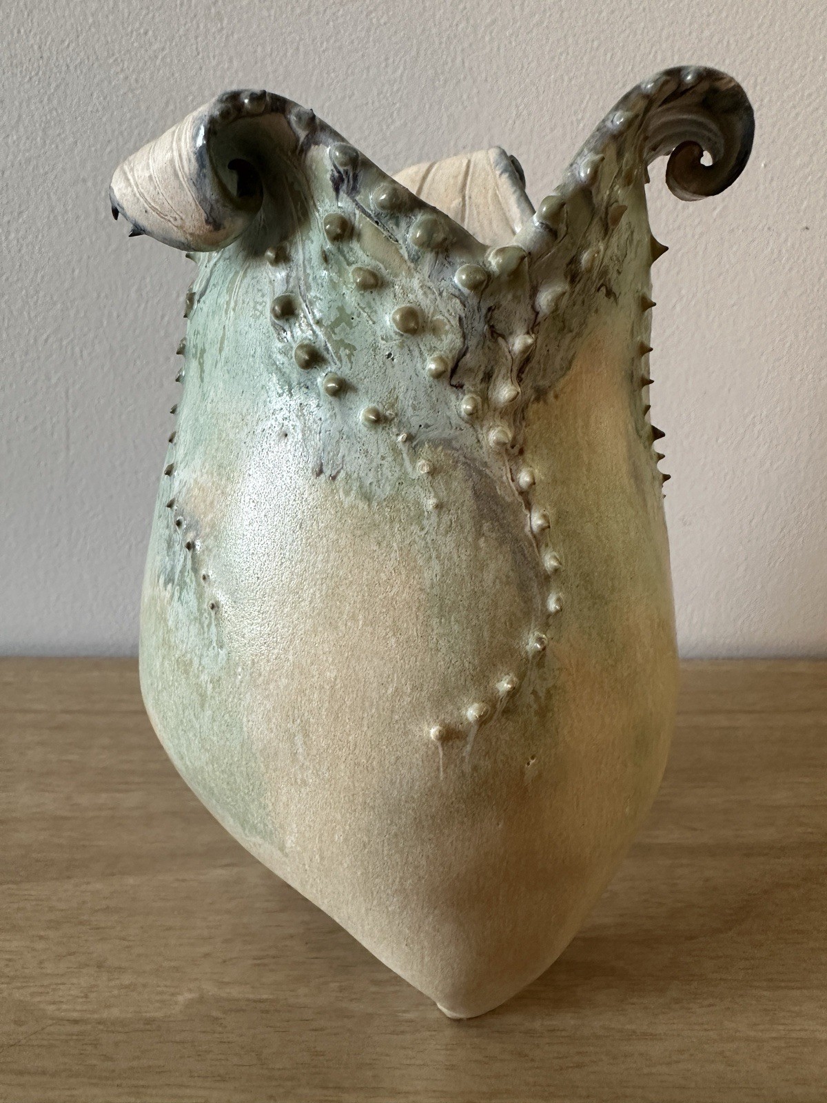 Vintage Studio Art Pottery•Sculptural Vessel•Organic Form•Wavy Rim•Textured
