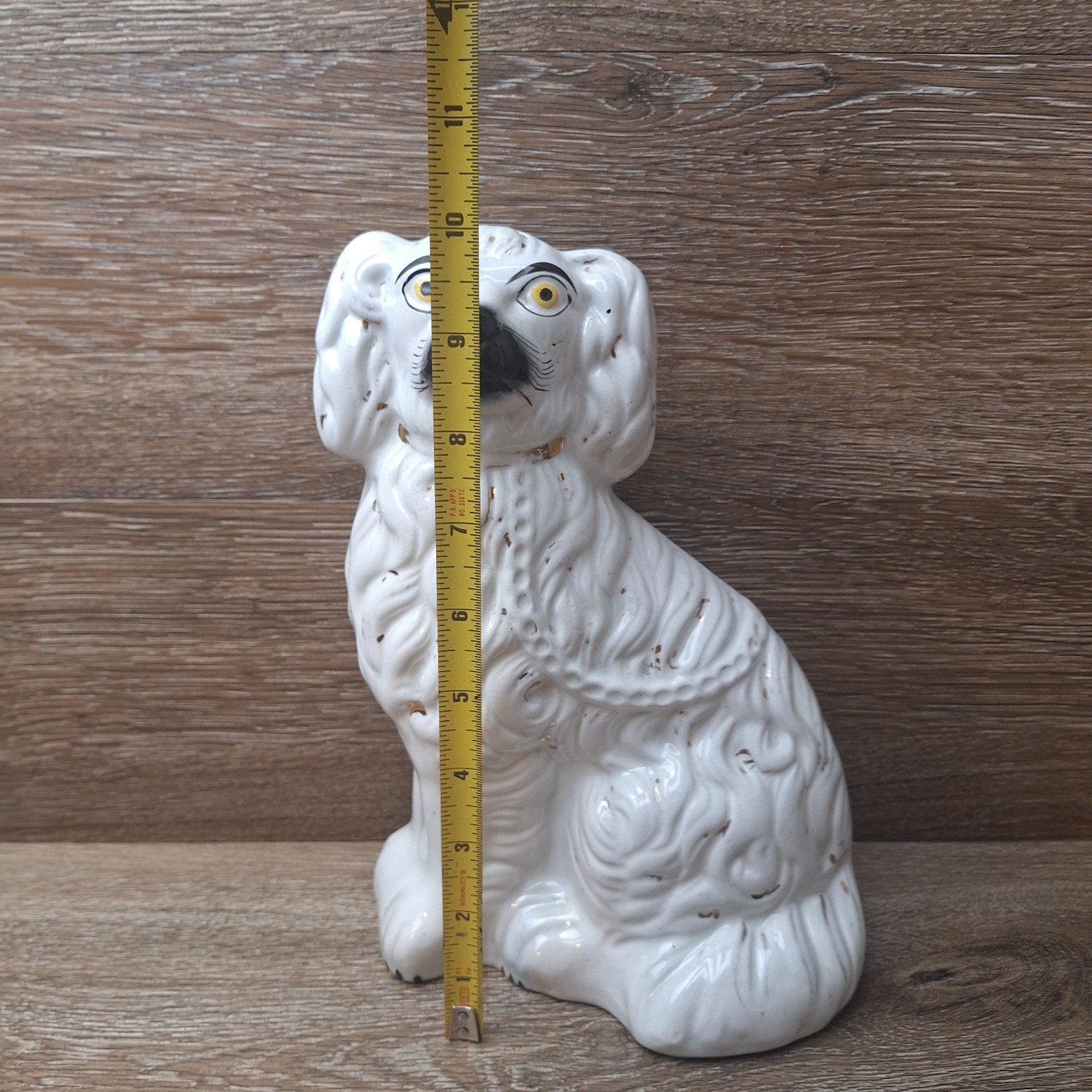 Antique Pair Staffordshire White Spaniel Mantle Dogs C1860