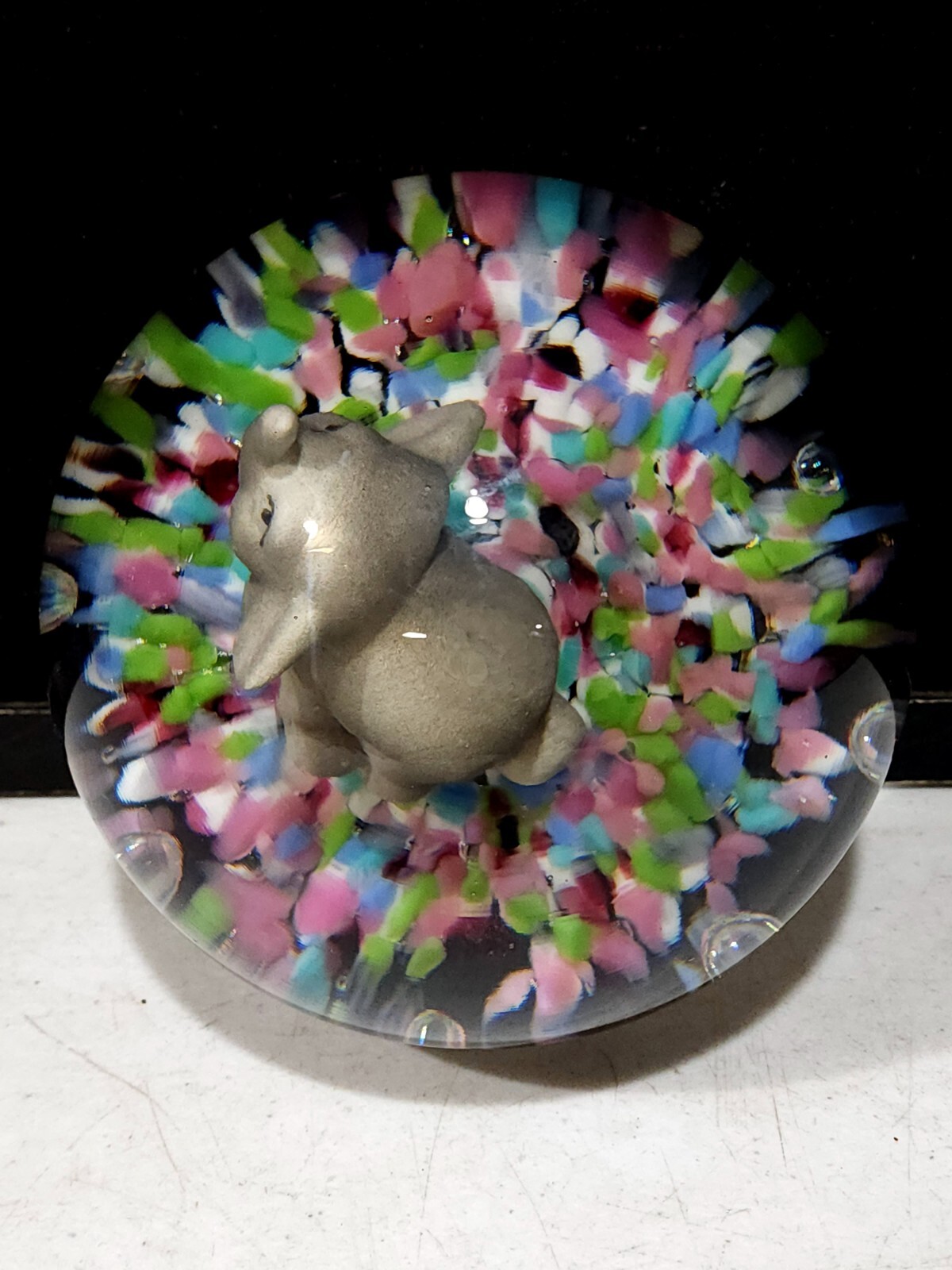 MASSIVE Large 5″ Vintage Gibson 1990 Art Glass Sulphide ELEPHANT Paperweight