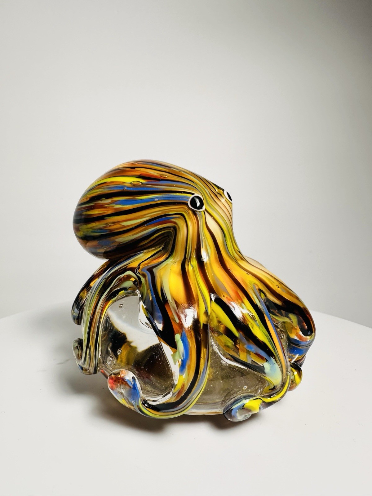 Handmade glass octopus figurine, colorful art paperweight sculpture