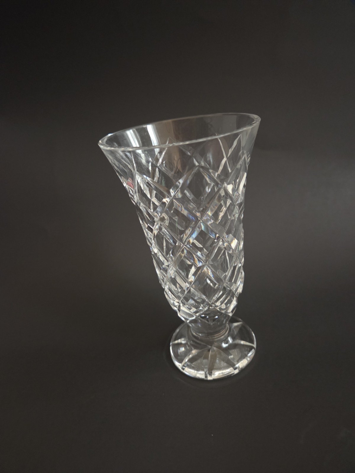 Waterford Kisale Crystal Footed Vase Signed 7 Inches Tall, 3 At Bottom