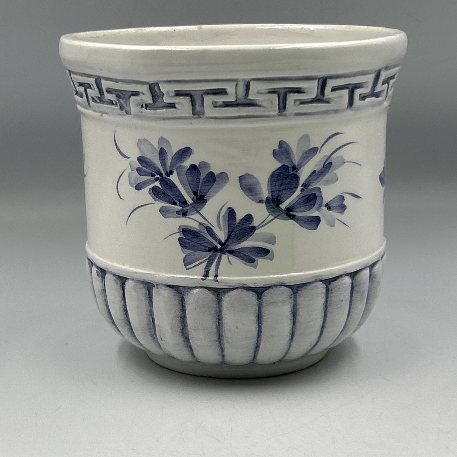 Mid Century Blue And White Floral Pot Planter 4.75” By 4.75” Made In Italy