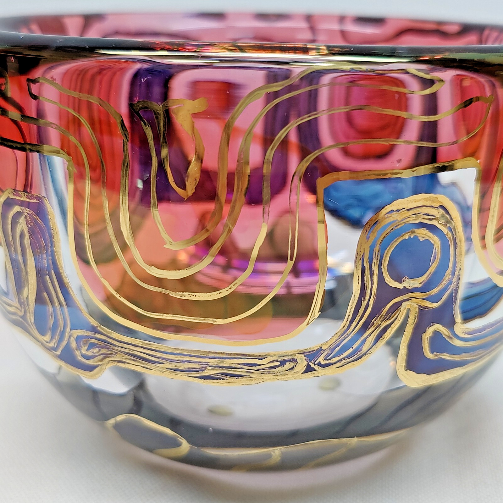Orrefors Expo Jan Johansson Bowl Vase The Sea Pattern Red Blue Green Gold RARE