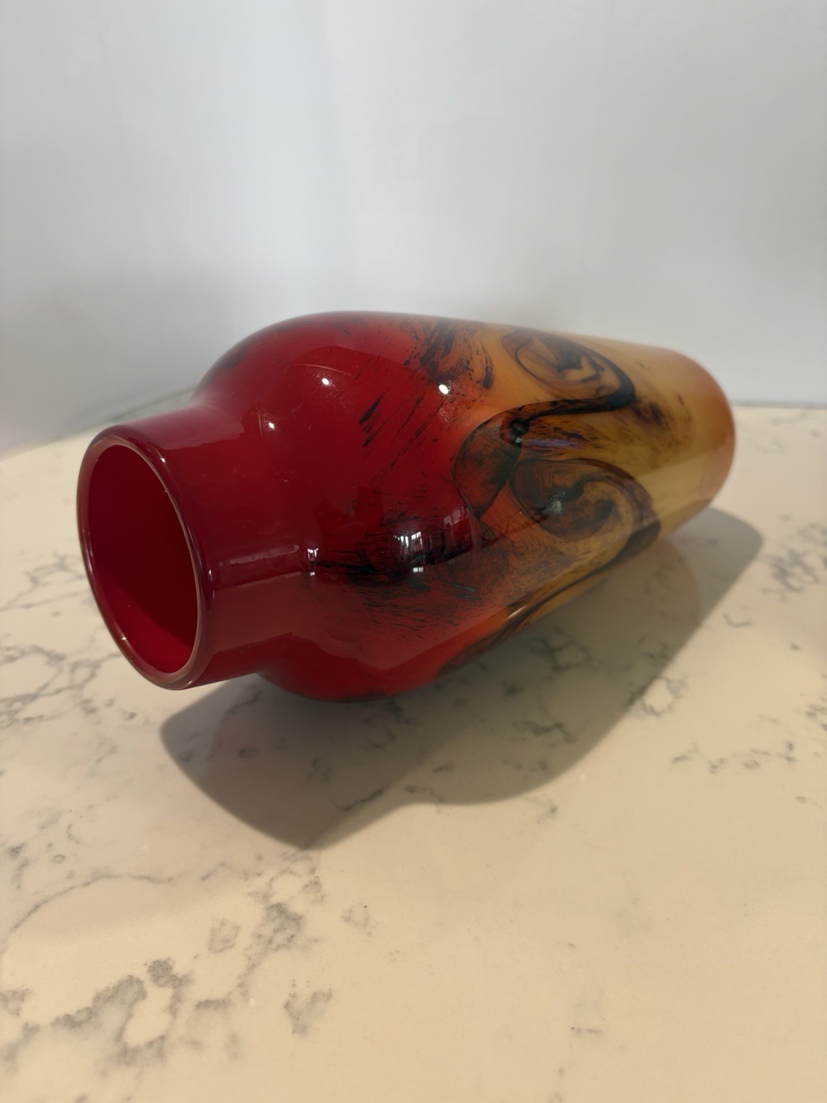 Michael Nourot Cased Glass Art Vase SCARLET NOVA SERIES 9.5” Tall & stunning