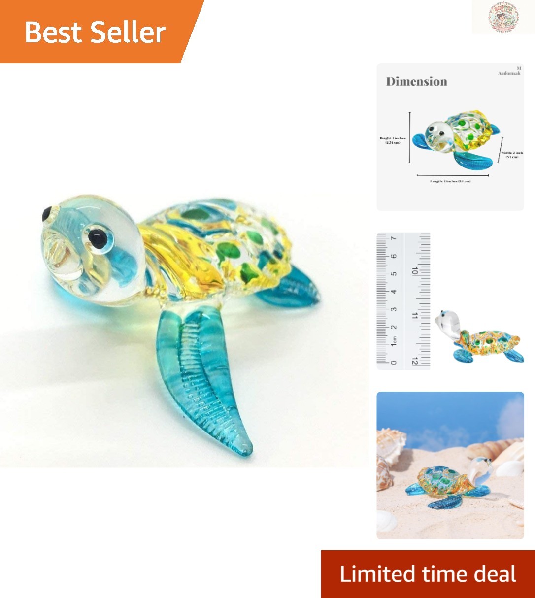 Elegant Blue Green Hand-Blown Sea Turtle Figurine – Perfect Display Accent
