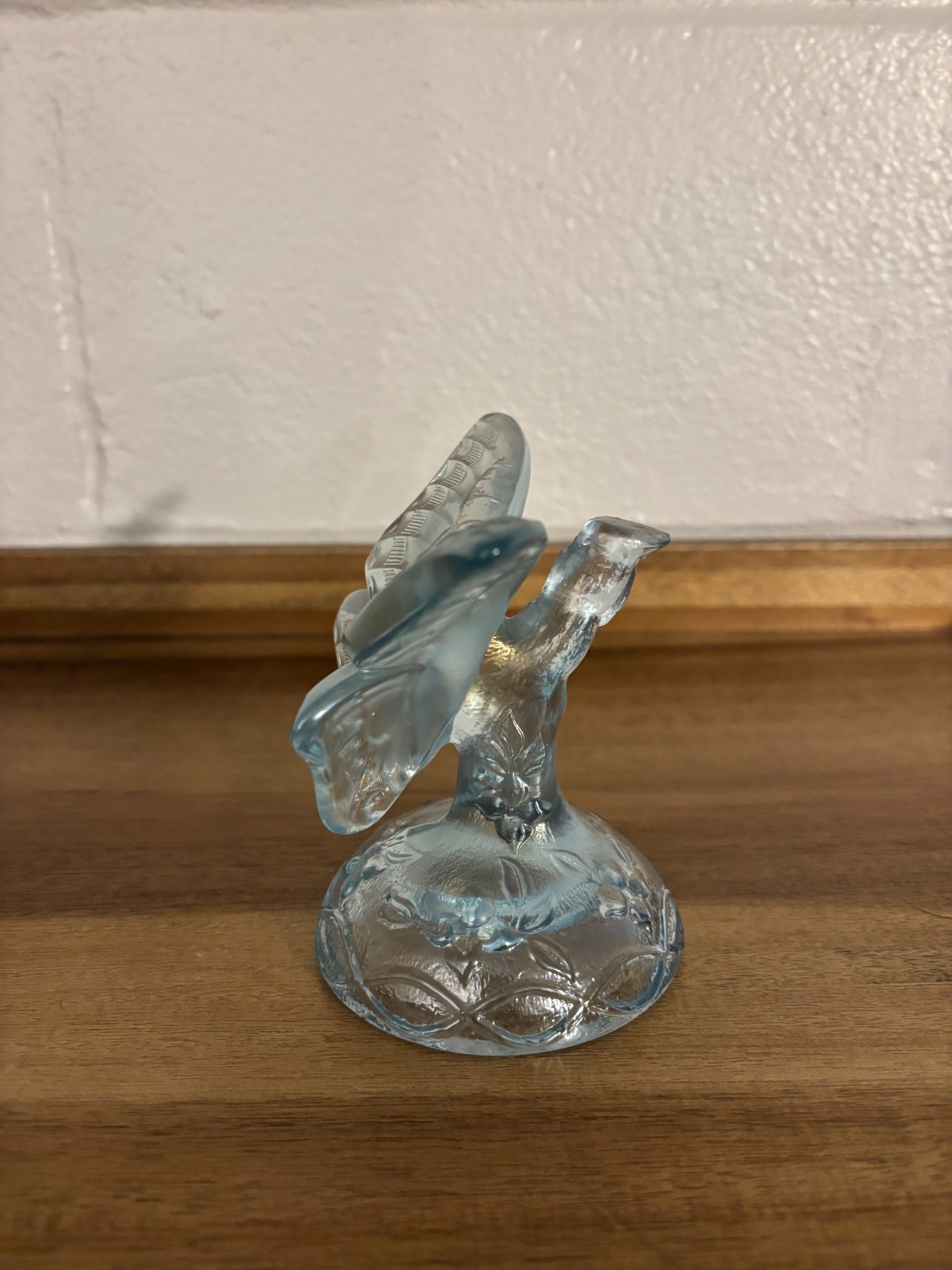 Fenton Light Blue Glass Butterfly on a Branch Figurine