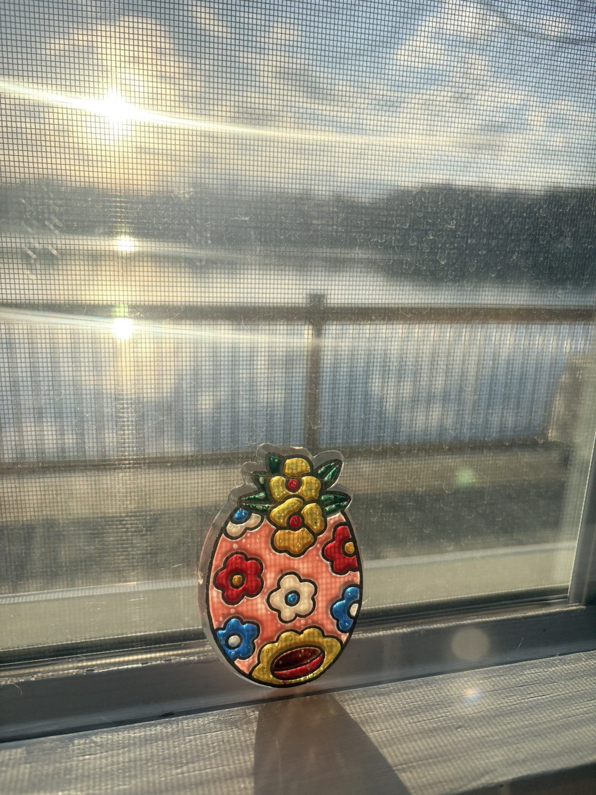 3 Vintage Handmade Easter Bunny Basket Egg Spring Floral Sun Catcher Cheerful