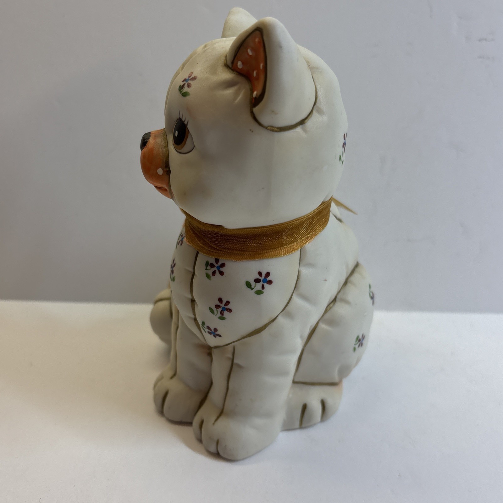 Geo Z Lefton 1987 Quilted Patchwork Ceramic Cat Figurine With Bow 06150 Vintage