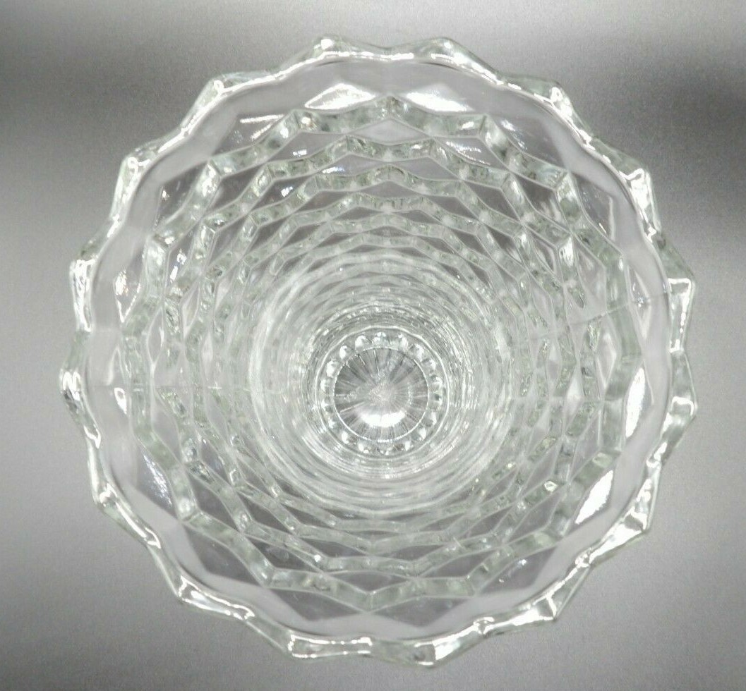 8″ Clear Glass Vase Flared Top Cube Cubist Tumbling Block Fostoria? MADE IN USA