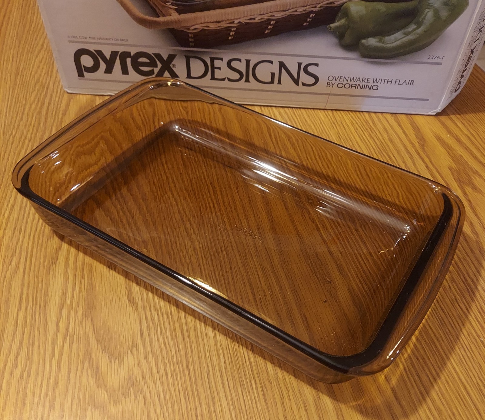 Vintage Pyrex 2Qt L Oblong Rectangular Glass Baking Dish in Rattan Basket Retro