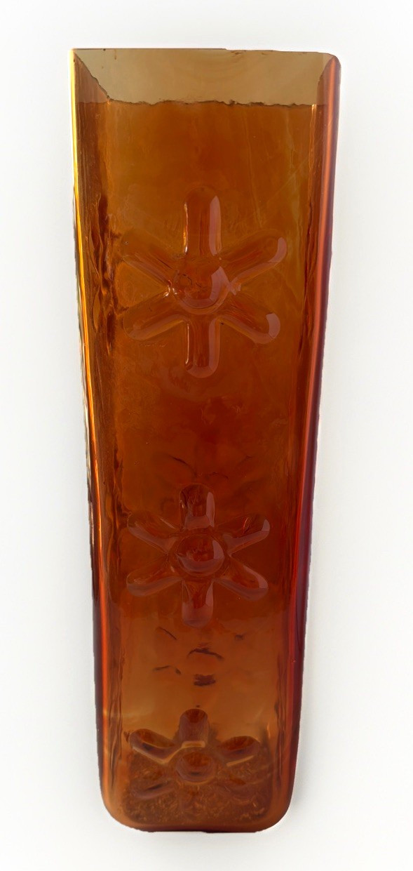 Vintage Blenko 6115-L Tangerine Glass Vase Wayne Husted Triple Daisy MCM 14.25”