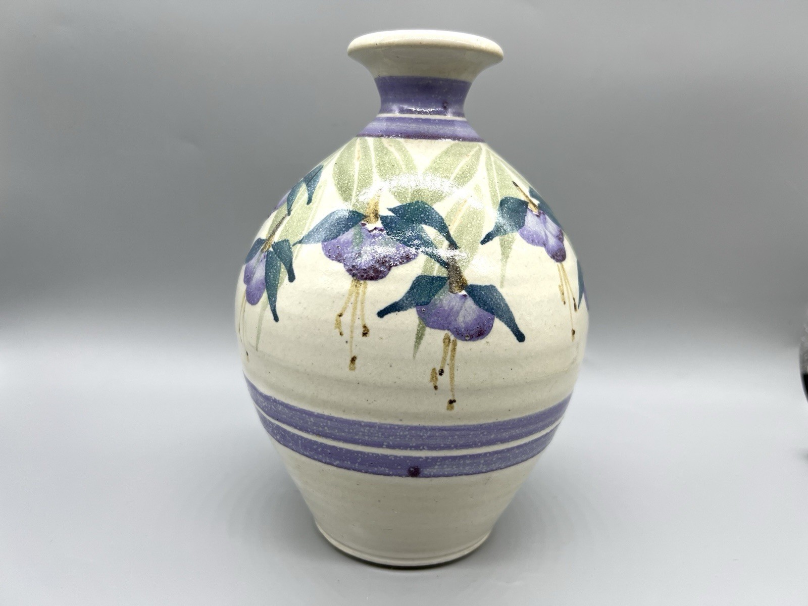 Exquisite Signed Studio Pottery Hand Painted and Glazed 7.25” Fushia Vase