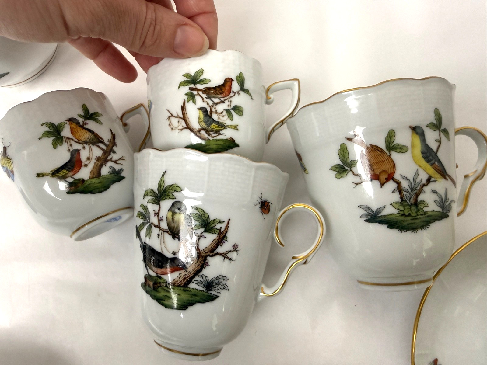Vintage Herend Rothschild Bird Oiseaux Collection- 9 pieces Coffee / Tea Hungary