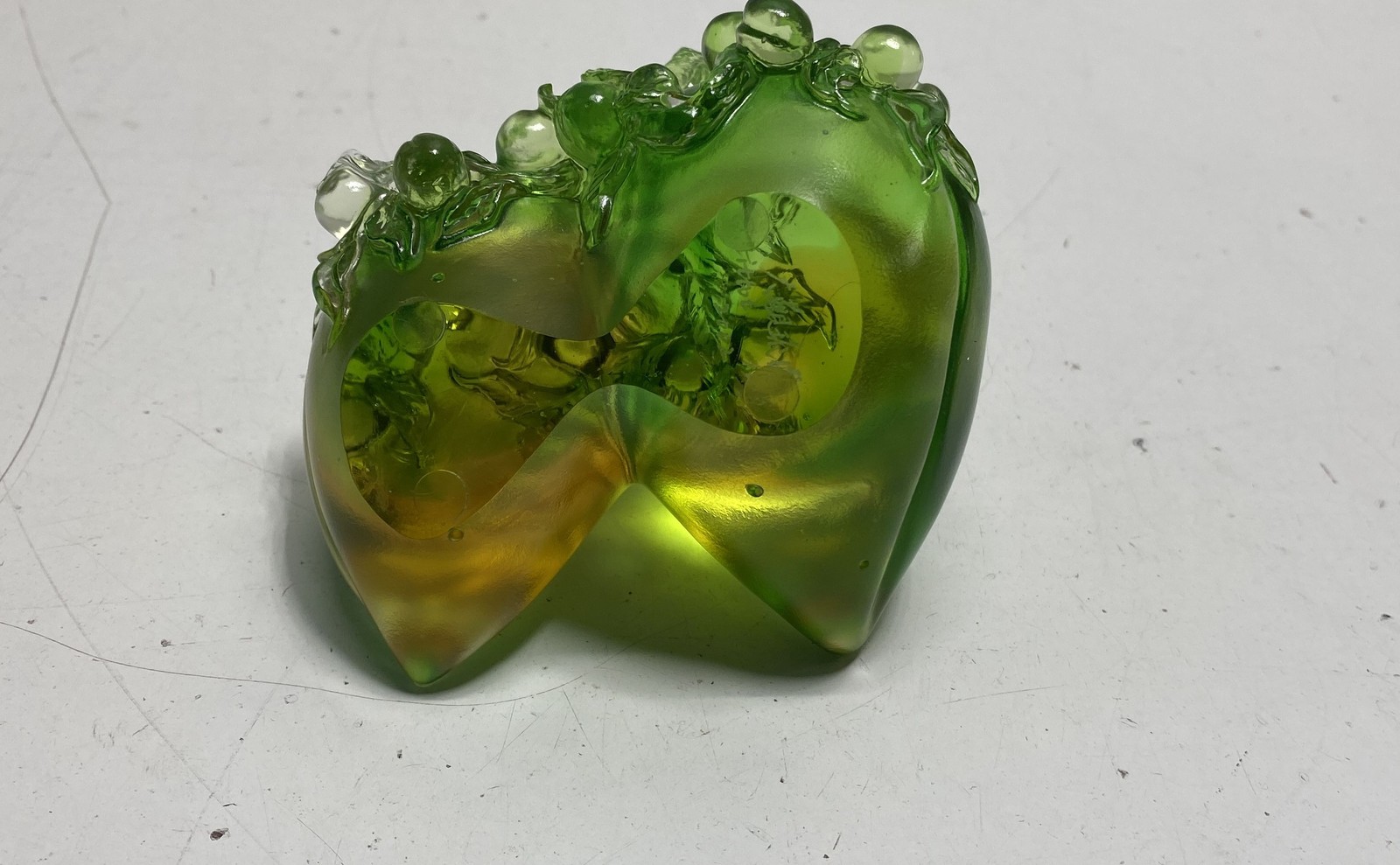 tittot Crystal Sculpture Peaches and Plums Art Glass Green Dated 2002 Box COA