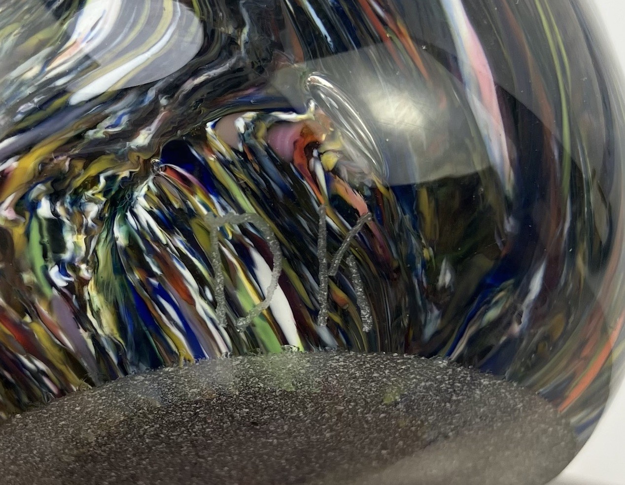 Hand Blown Studio Art Glass Paperweight Freeform Sculpture Ribbon Swirl 3.75”