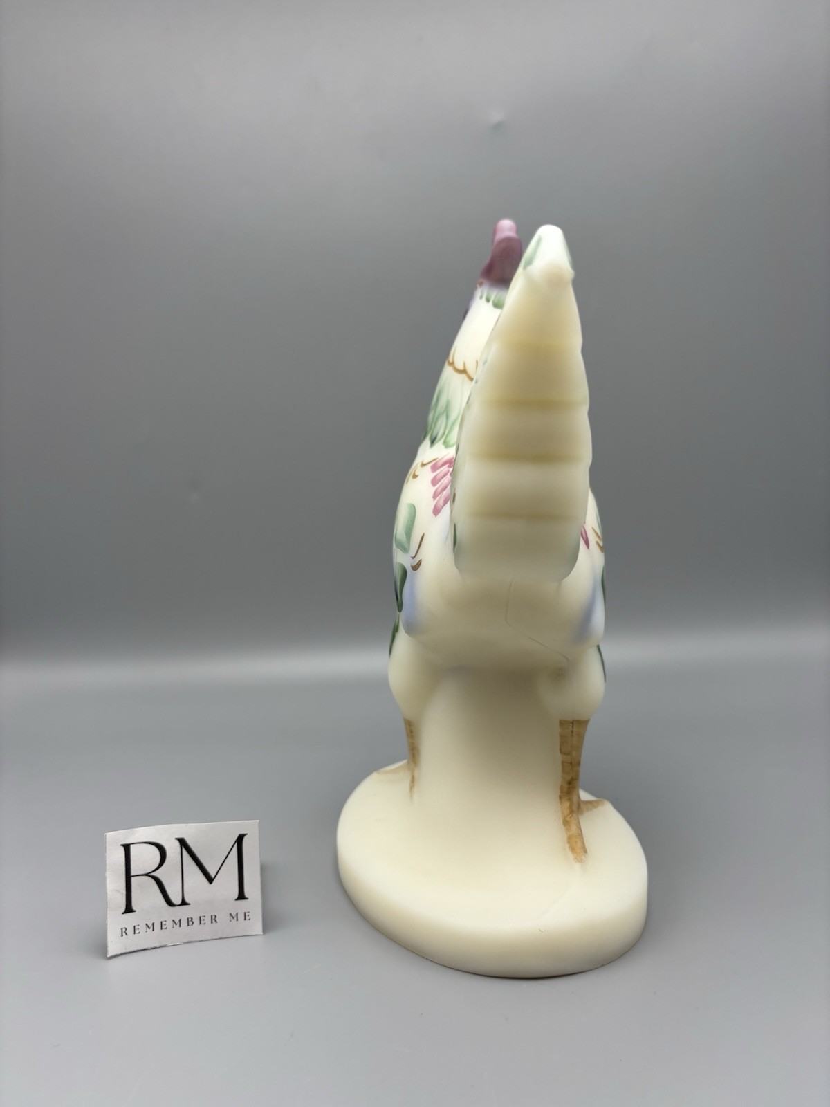 Fenton Burmese Satin Pink Rooster – Folk Art Collection – B. Fluharty – 8.5″h