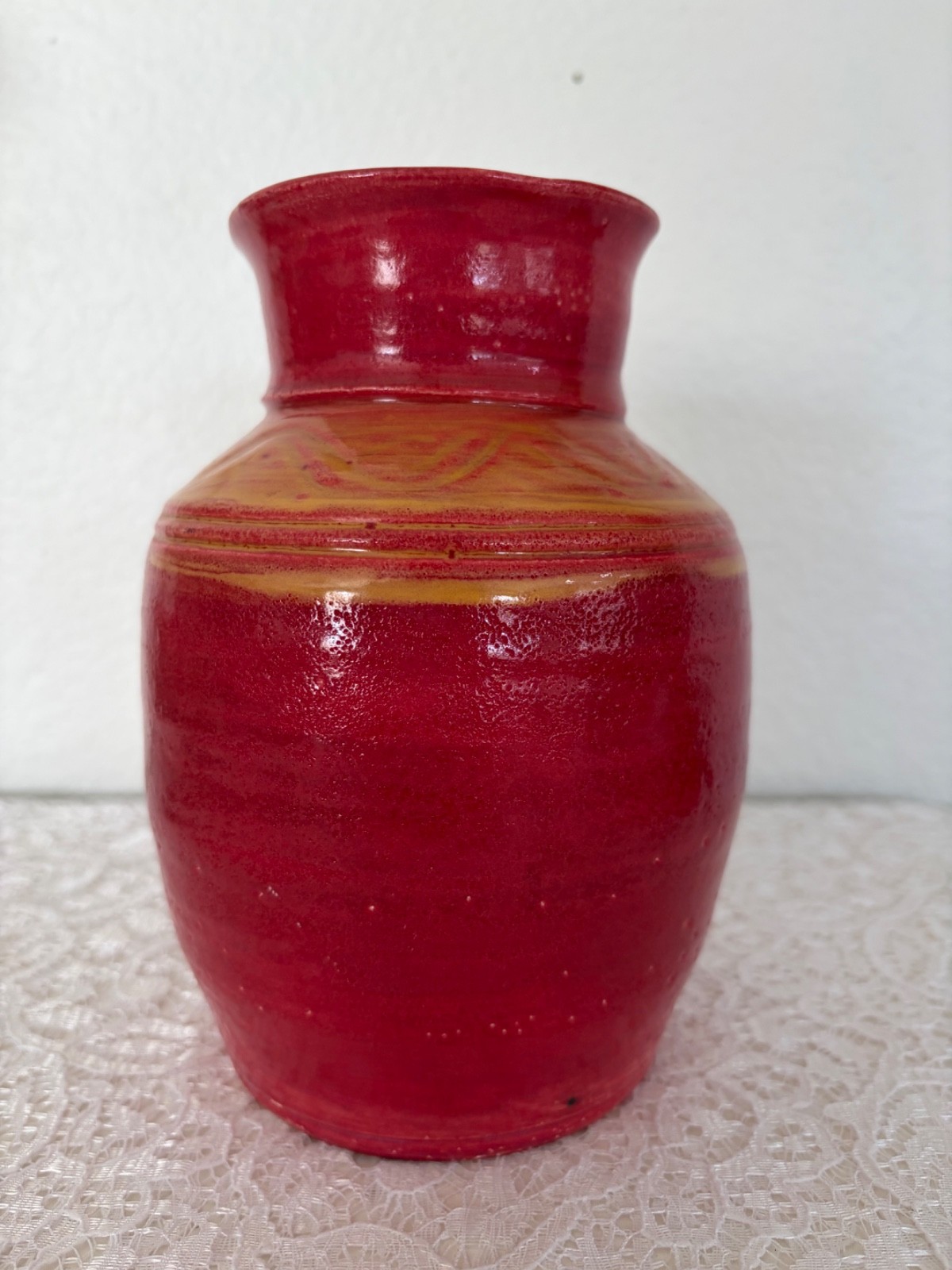 Red Art Pottery Vase Hand Thrown Studio Ceramic Vessel 7.5″ Rustic Vintage