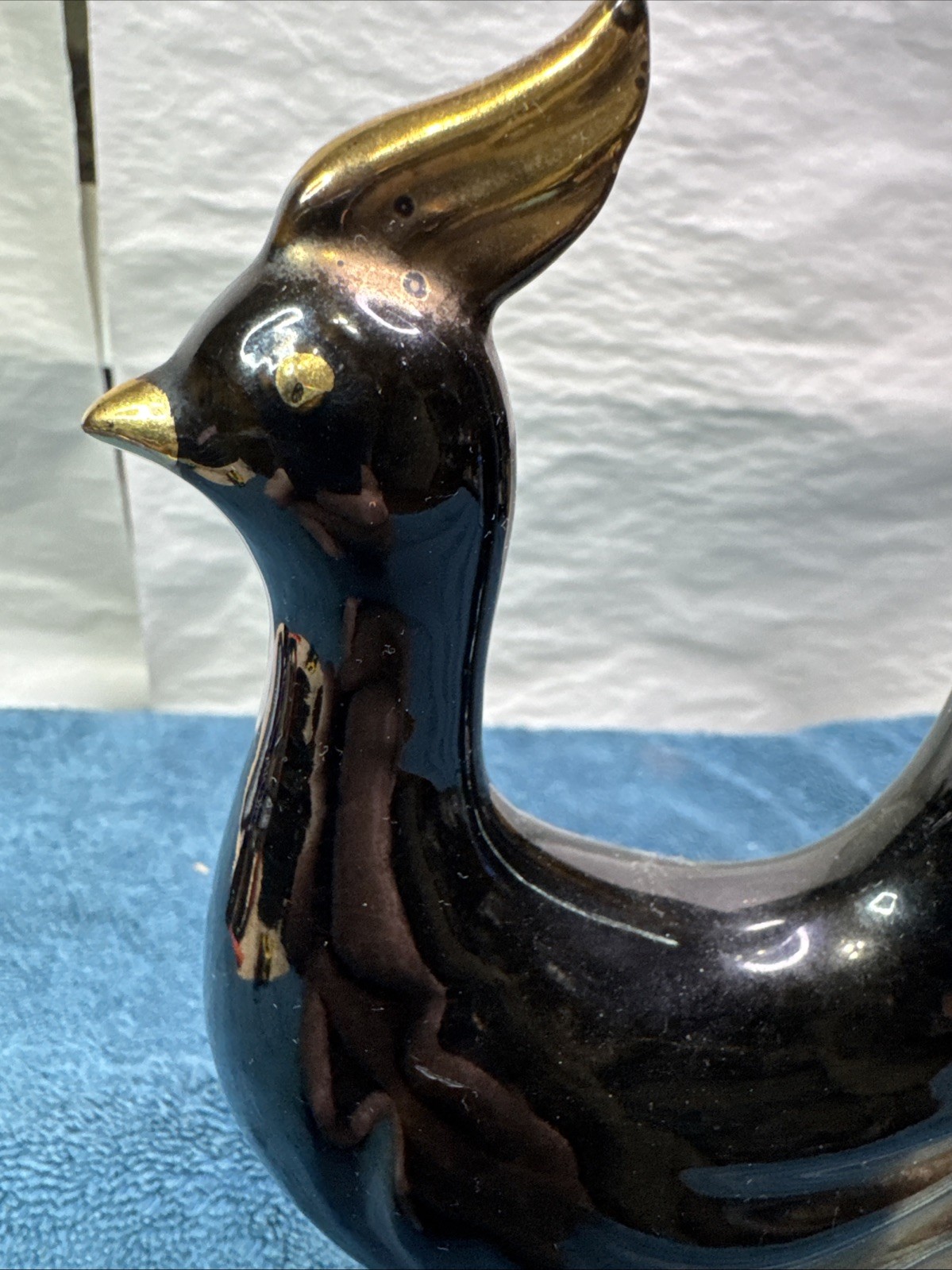 VTG Sutton’s Creations Black & Gold Bird Phoenix Redware Japan 13in Pheasant MCM