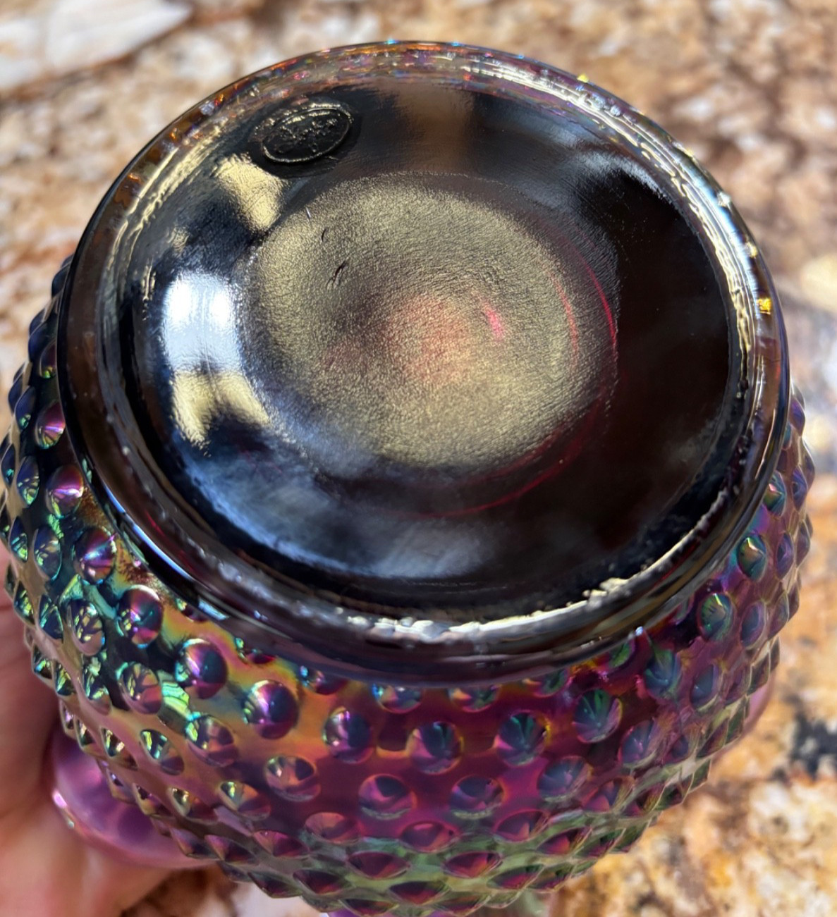 Fenton Plum Opalescent Hobnail Carnival Glass Vase Votive Candle Light