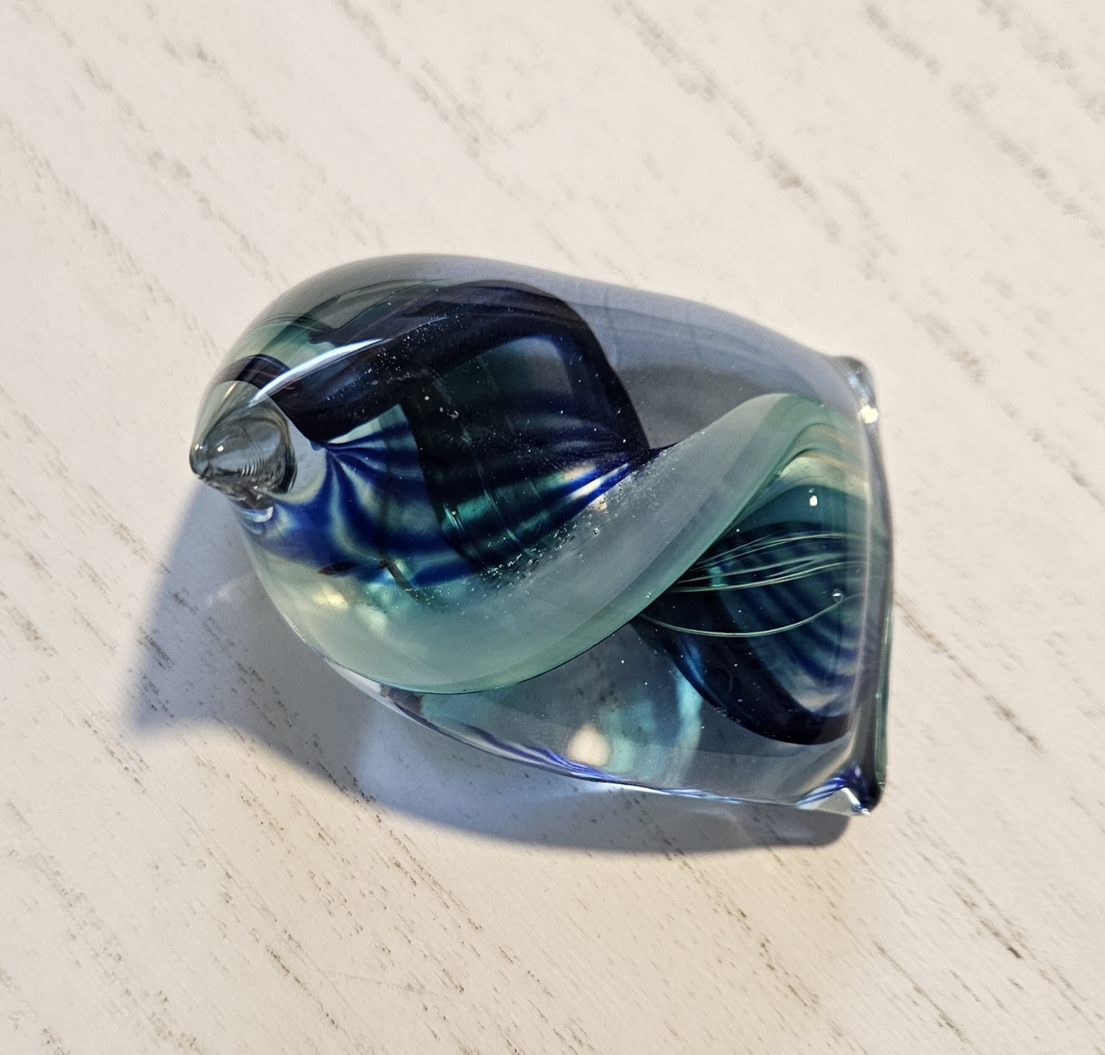 Unique vintage SIGNED BLUE Jerusalem Art glass paperweight