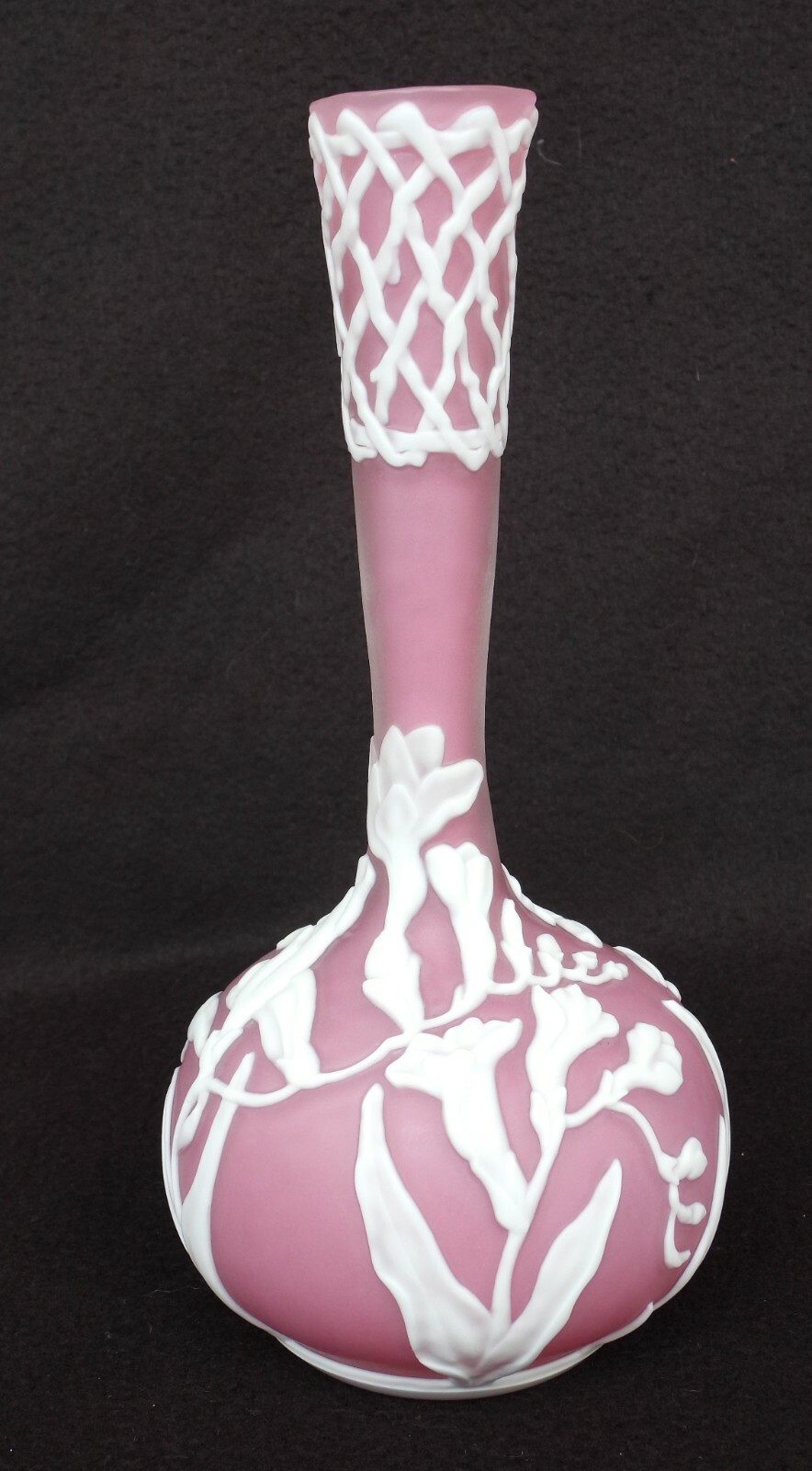 Vintage Kathleen Orme / Joseph Morel Cameo Art Glass “Floral” Pink Vase Signed